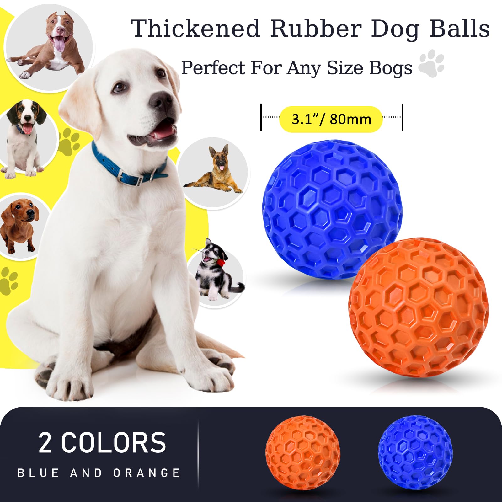 Cheodin 2 Pack Indestructible Squeaky Dog Balls, Cleans Teeth, Relieves Anxiety, Interactive Dog Toy For Aggressive Chewers, Rub