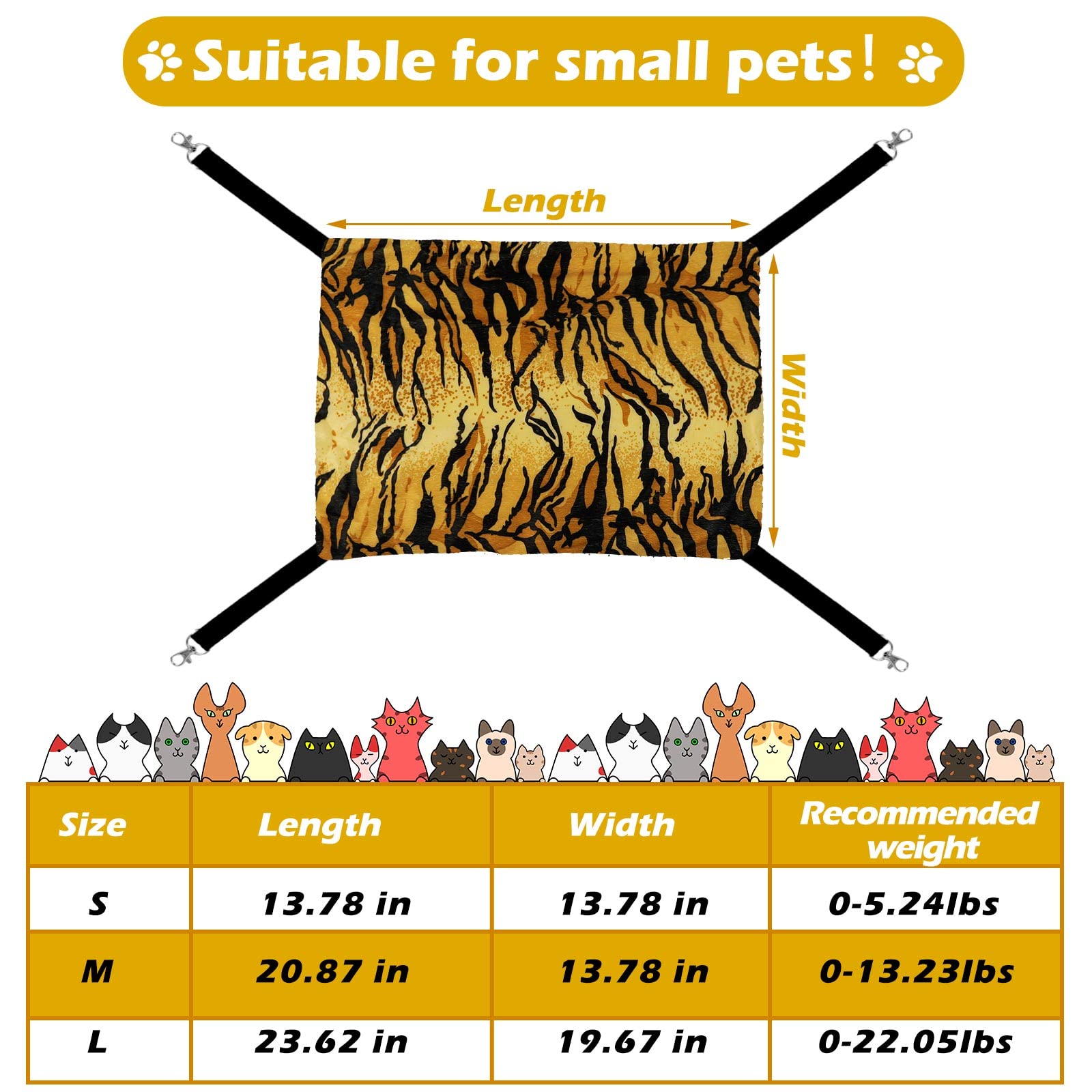 2 Pieces Reversible Cat Hanging Hammock Soft Breathable Pet Cage Hammock With Adjustable Straps And Metal Hooks Double-Sided Hanging Bed For Cats Small Dogs Rabbits (Zebra, Tiger Stripes, M)