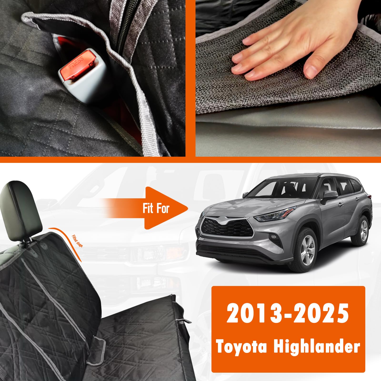 Kistrba Dog Car Seat Cover Compatible With Toyota Highlander 2013-2024 2025, Waterproof Pet Bench Seat Cover For Back Seat, 600D