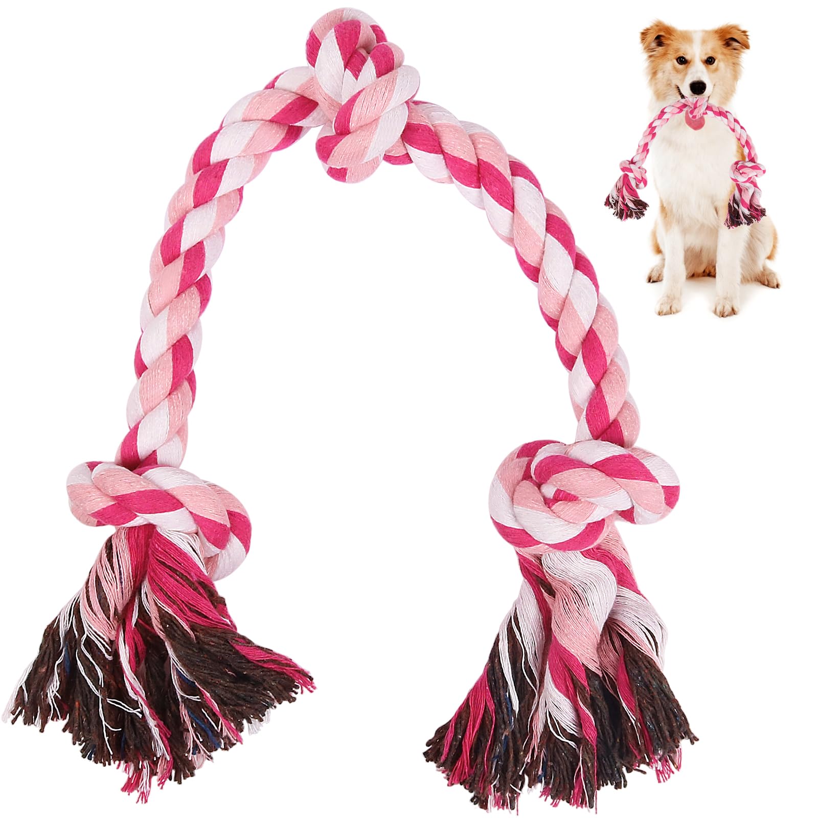 Szee Dog Rope Toys, 24 In 3 Knots Chew Rope For Small, Medium And Large Dogs, Natural Cotton Pet Pull Toy For Tug Of War And Tee