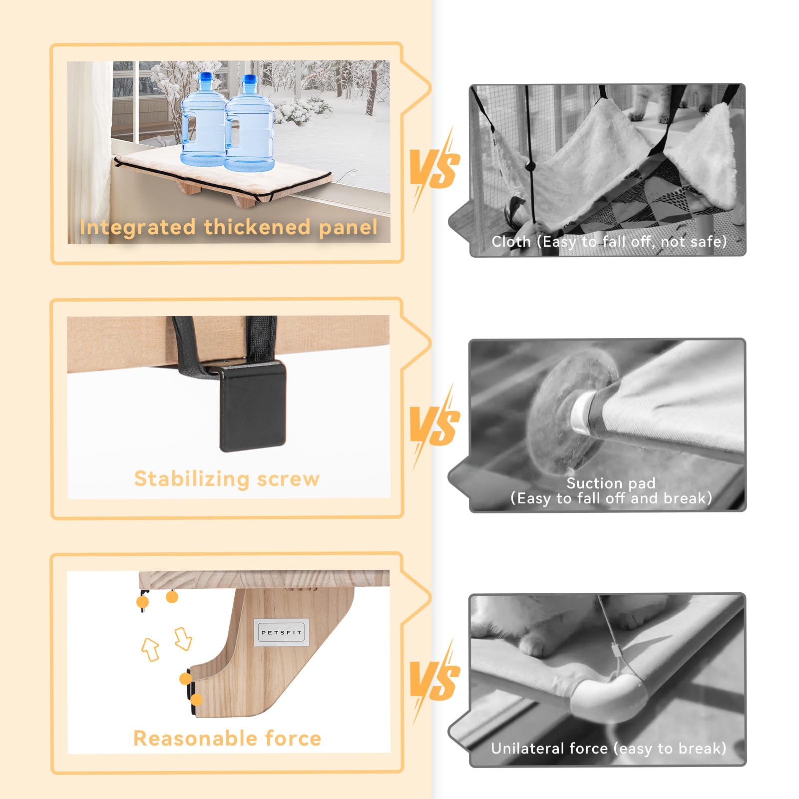 Petsfit Window Perch, Cat Hammock Window Seat With Natural Solid Wood&Removable Fleece Mat,Safety Sturdy Cat Bed For Windowsill,