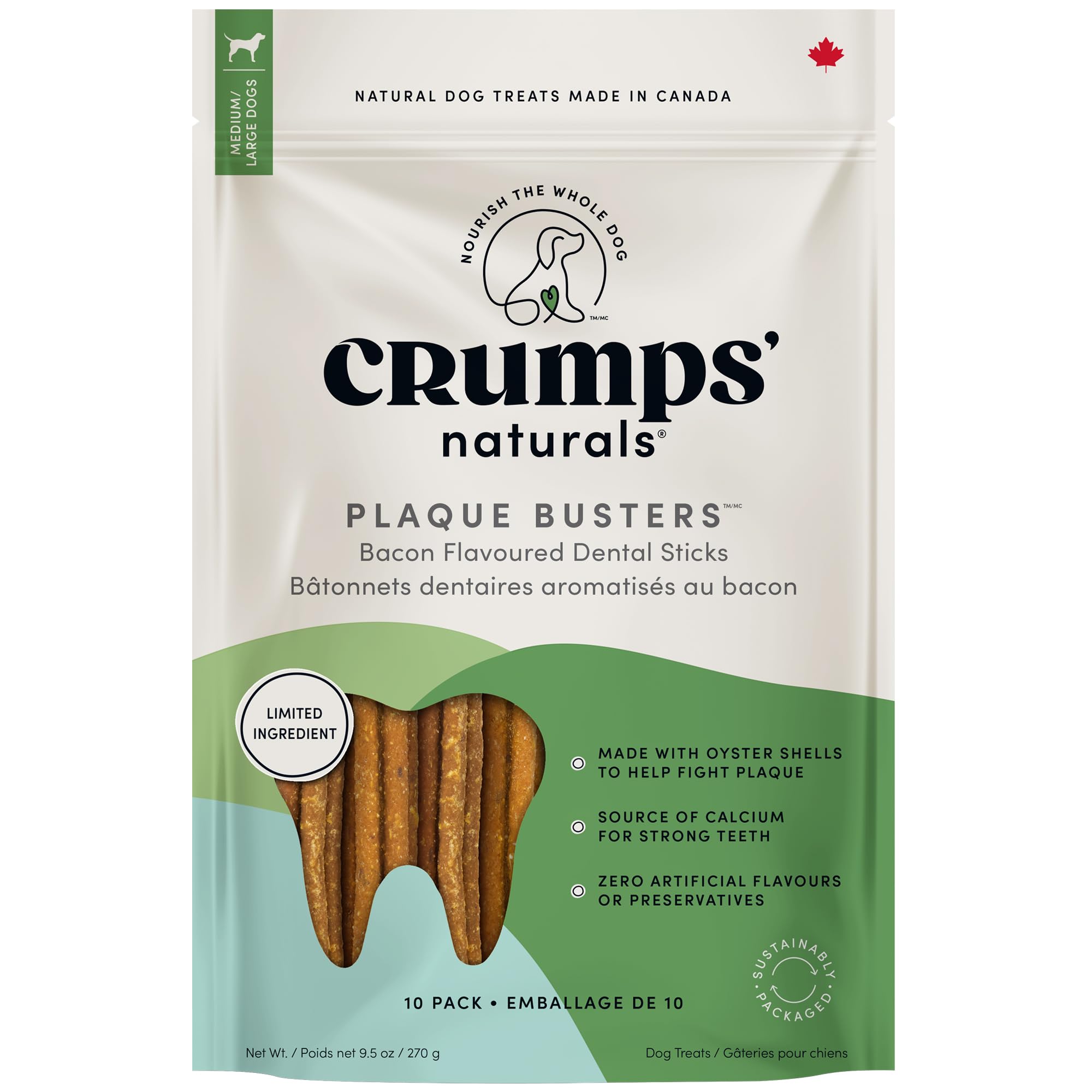 Crumps Natural Dog Treat Plaque Buster Bacon 7inch 8pk