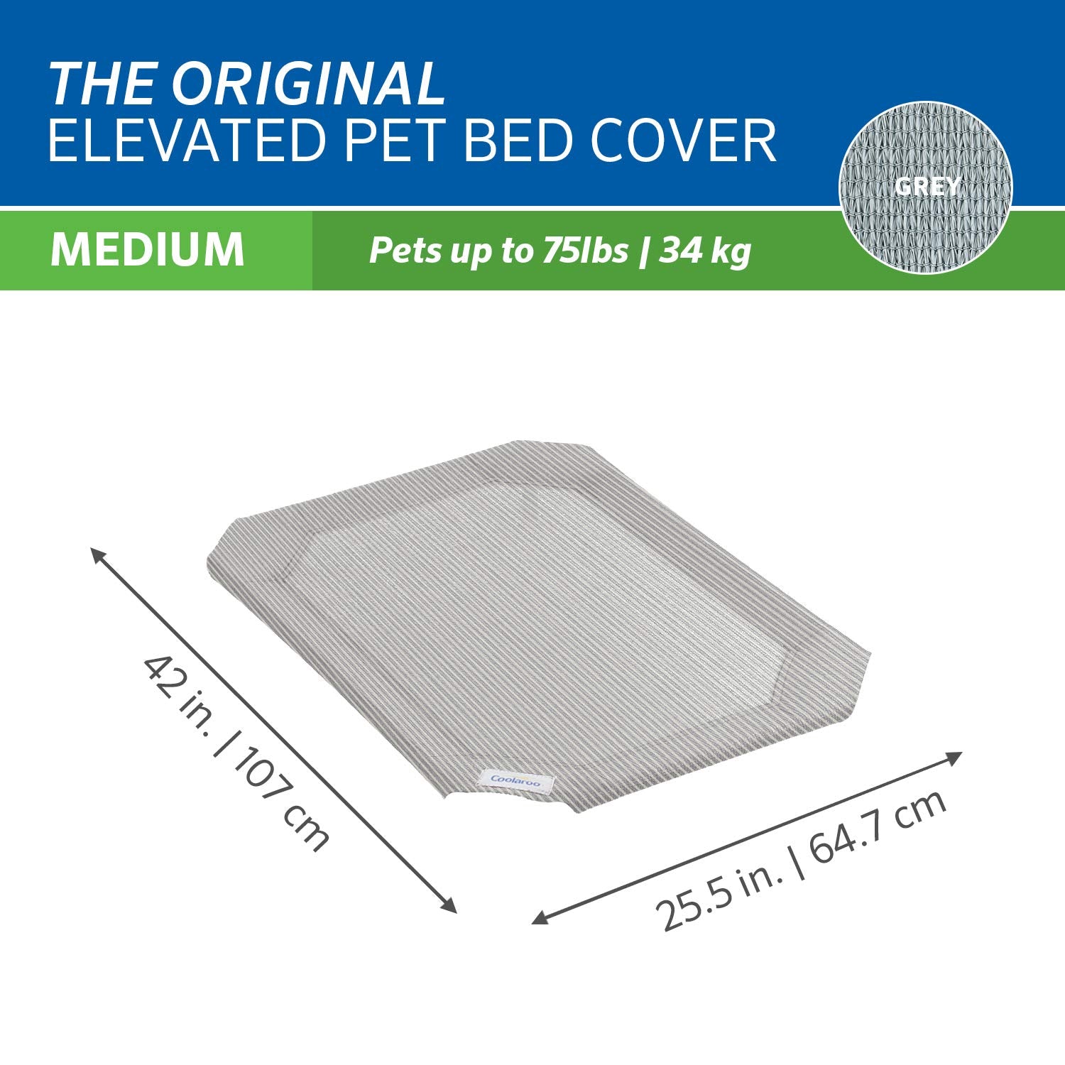 Original Pet Bed Replacement Cover - Grey - Medium (35' X 25.5')