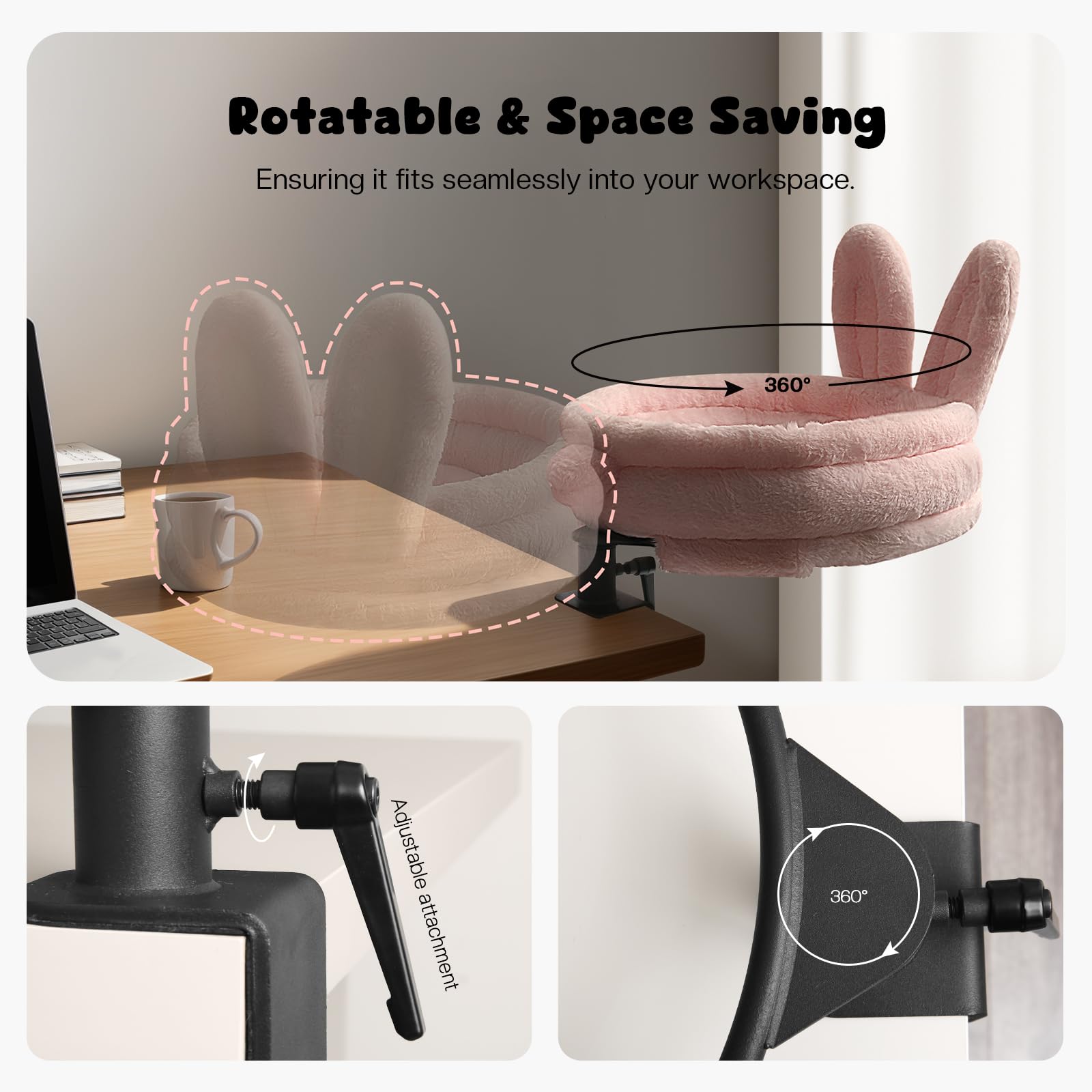 Greenpetopia 360 Rotation Cat Bed For Desk, Cats Desk Bed With Soft Rabbit Ear Cushion, Desk Nest Cat Beds With Metal Frames, Ca