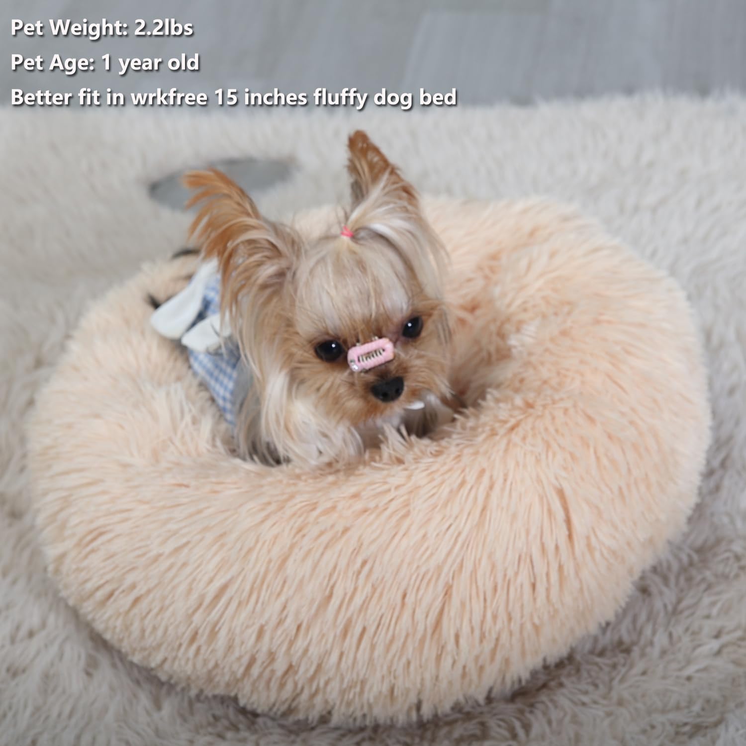 Light Brown Dog Bed Washable,Fluffy Dog Beds for Small Dogs 15 inches Donut Soft Small Pet Bed,Calming Anti Anxiety Round Fits u