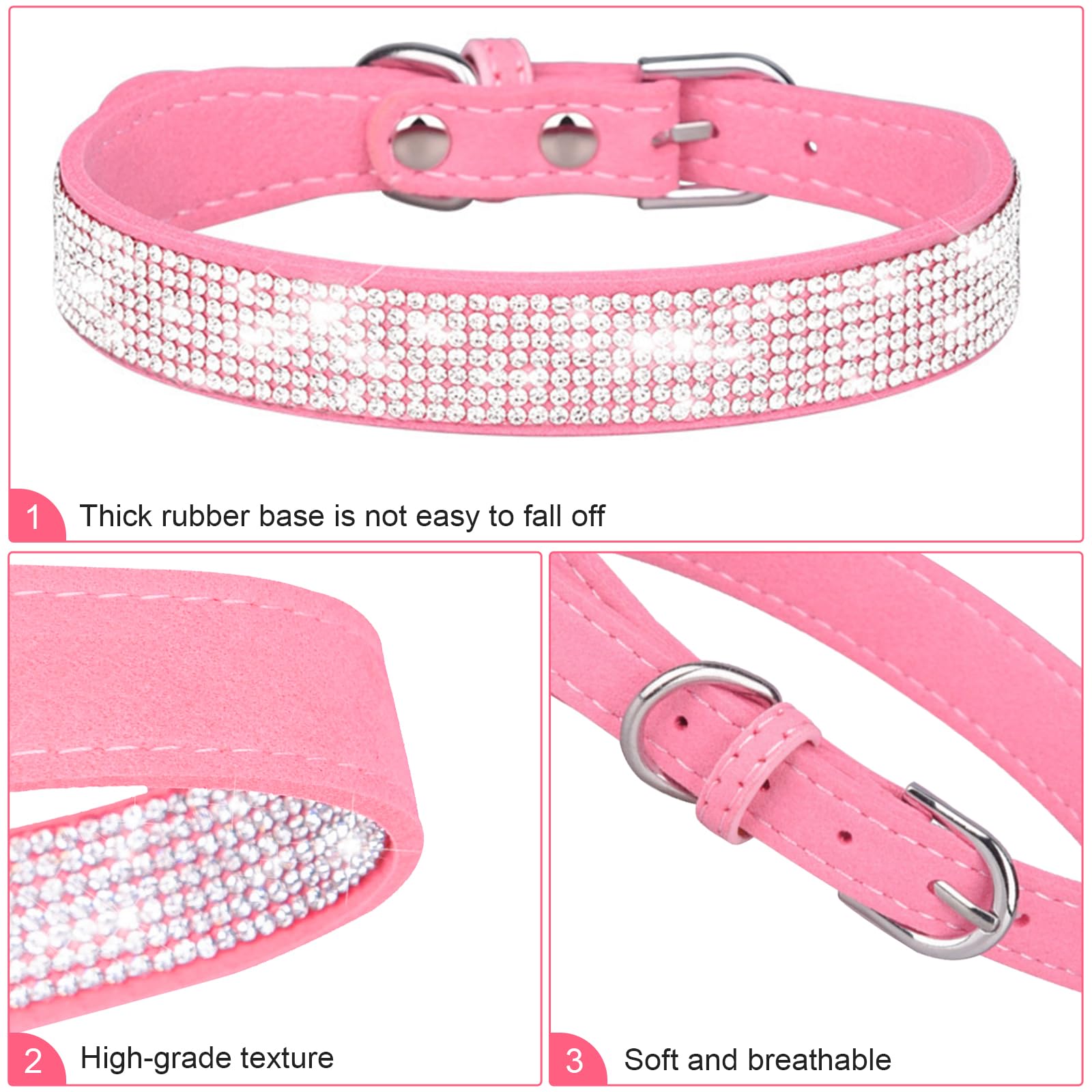 Jestrem Dog Collar, Bling Rhinestone Dog Collar, Adjustable Leather Bling Dog Collars For Small Medium Large Breed Girl Dogs Cat