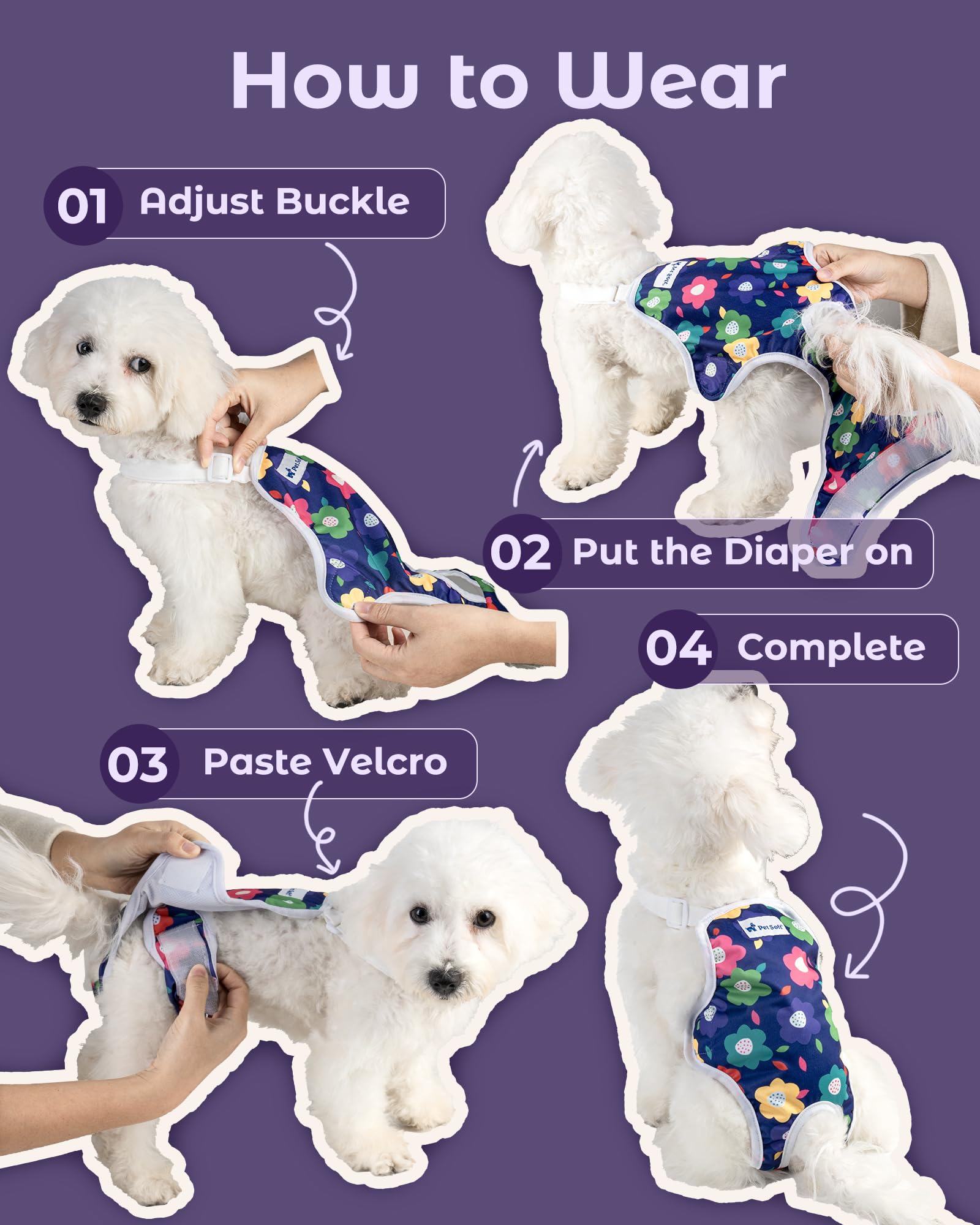 Pet Soft Dog Diapers Female Onesie Sanitary Pantie With Adjustable Suspender, Colorful Pattern Washable Puppy Diapers Female, Su