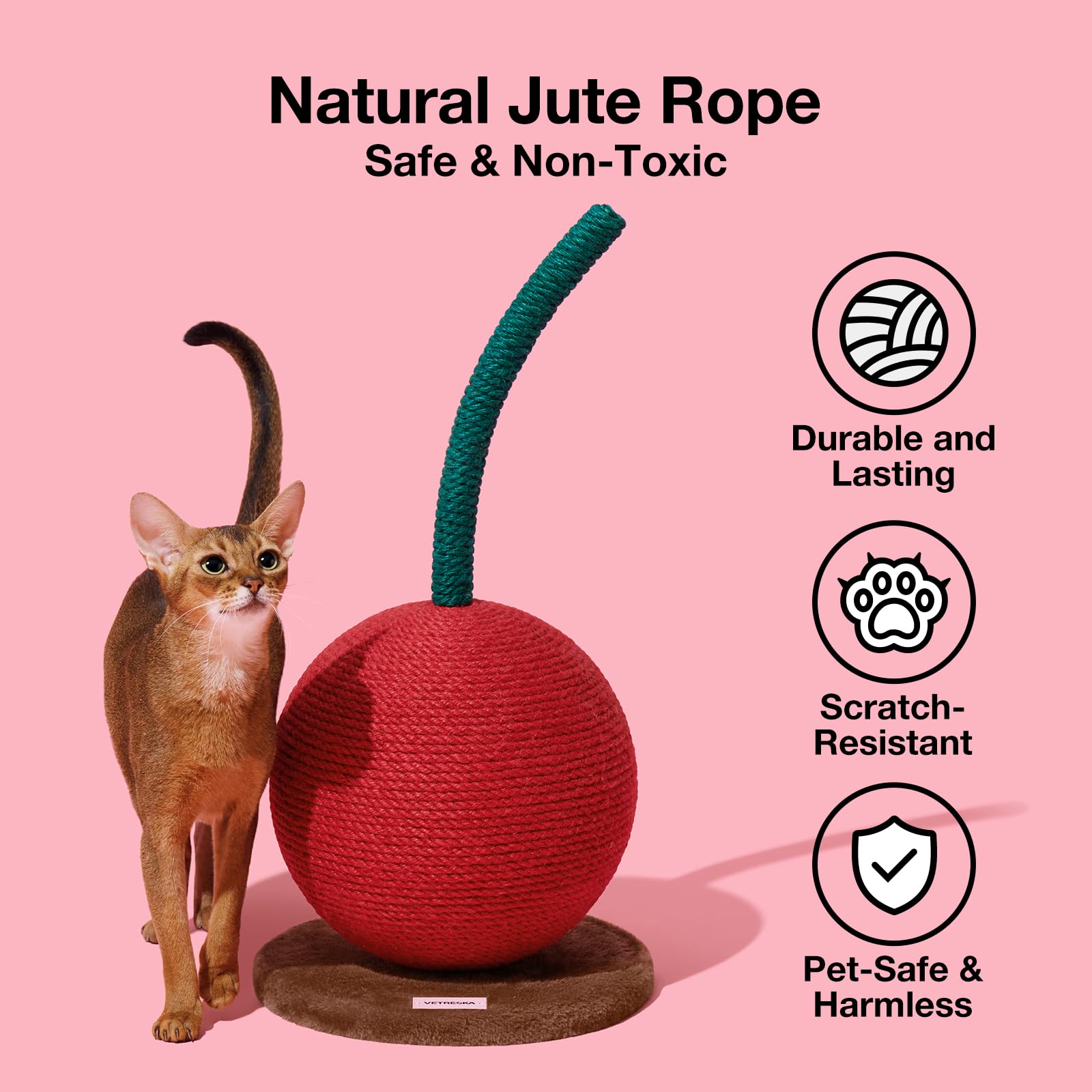 Vetreska Cherry Cat Scratching Post, 22.64' Tall Cat Scratcher With Sisal Rope Ball, Vertical Cat Scratch Post Claw Scratchers For Indoor Cats, Kitten Supplies