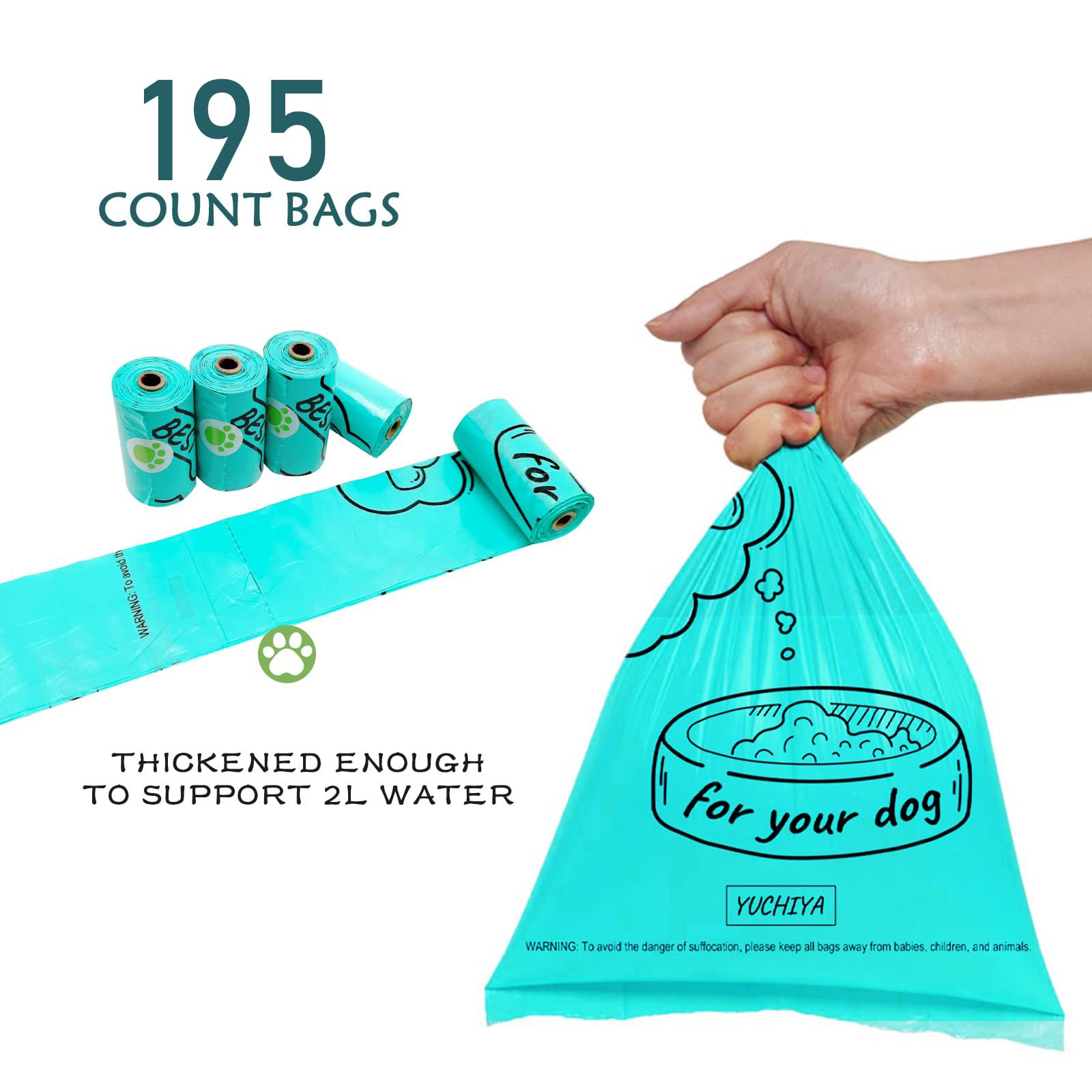 Yuchiya Aluminum Dog Poop Bags Holder With Carabiner Metal Pet Waste Bags Dispenser With Hook And Loop Fastener And Elastic Cord To Carry Used Bags(Black, 1 Holder 195 Bags)