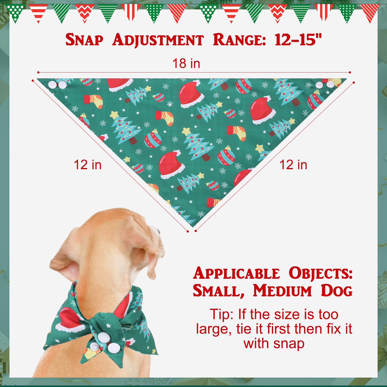 Pawchie Christmas Dog Bandanas 4 Pack, Reversible Dog Party Triangle Scarf Bibs, Pet Holiday Costume With Adjustable Snaps, Mult
