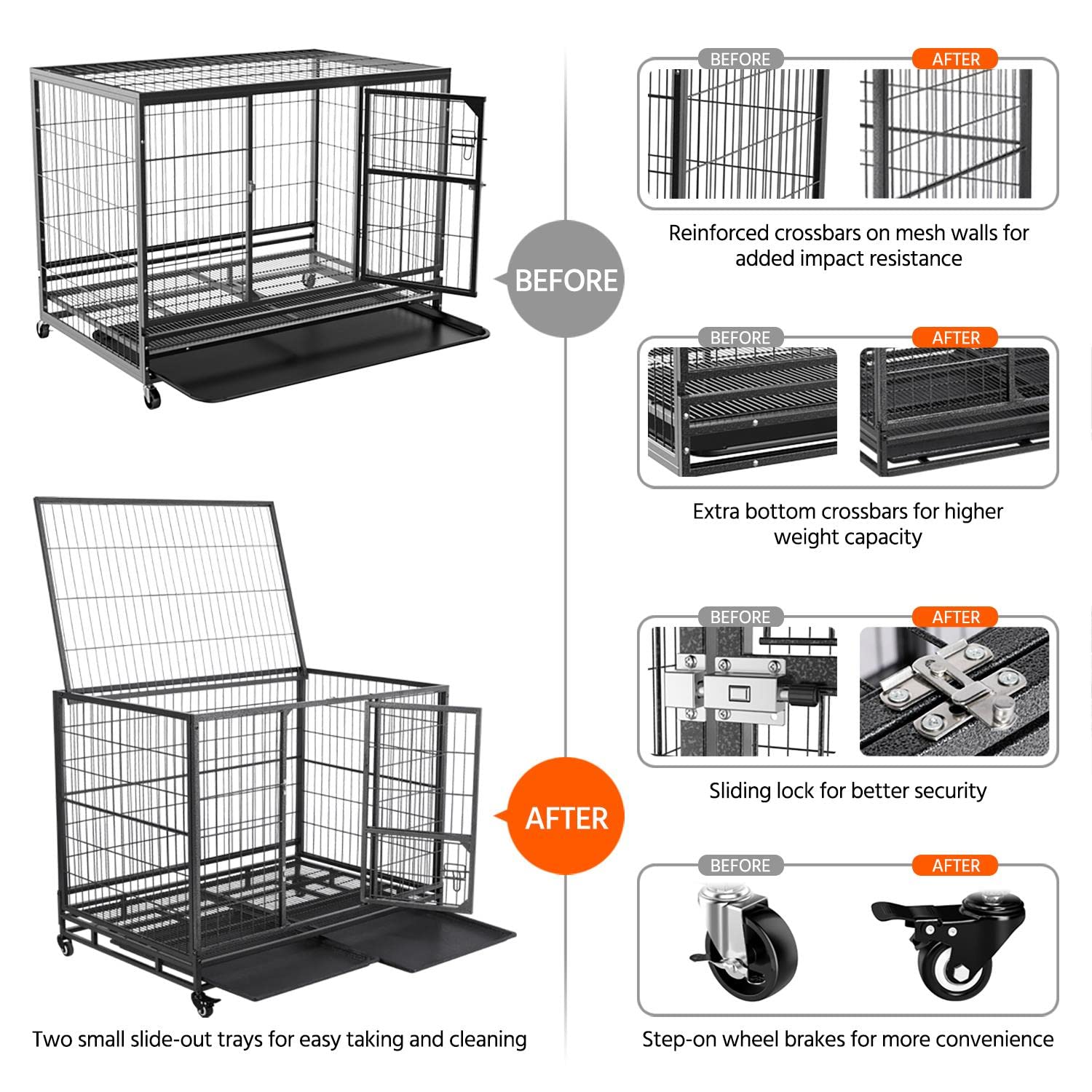 Yaheetech 42-Inch Dog Crate Heavy Duty Metal Dog Crate For The House Indoor Dog Kennel For Small/Medium/Large Dogs W/Double Door