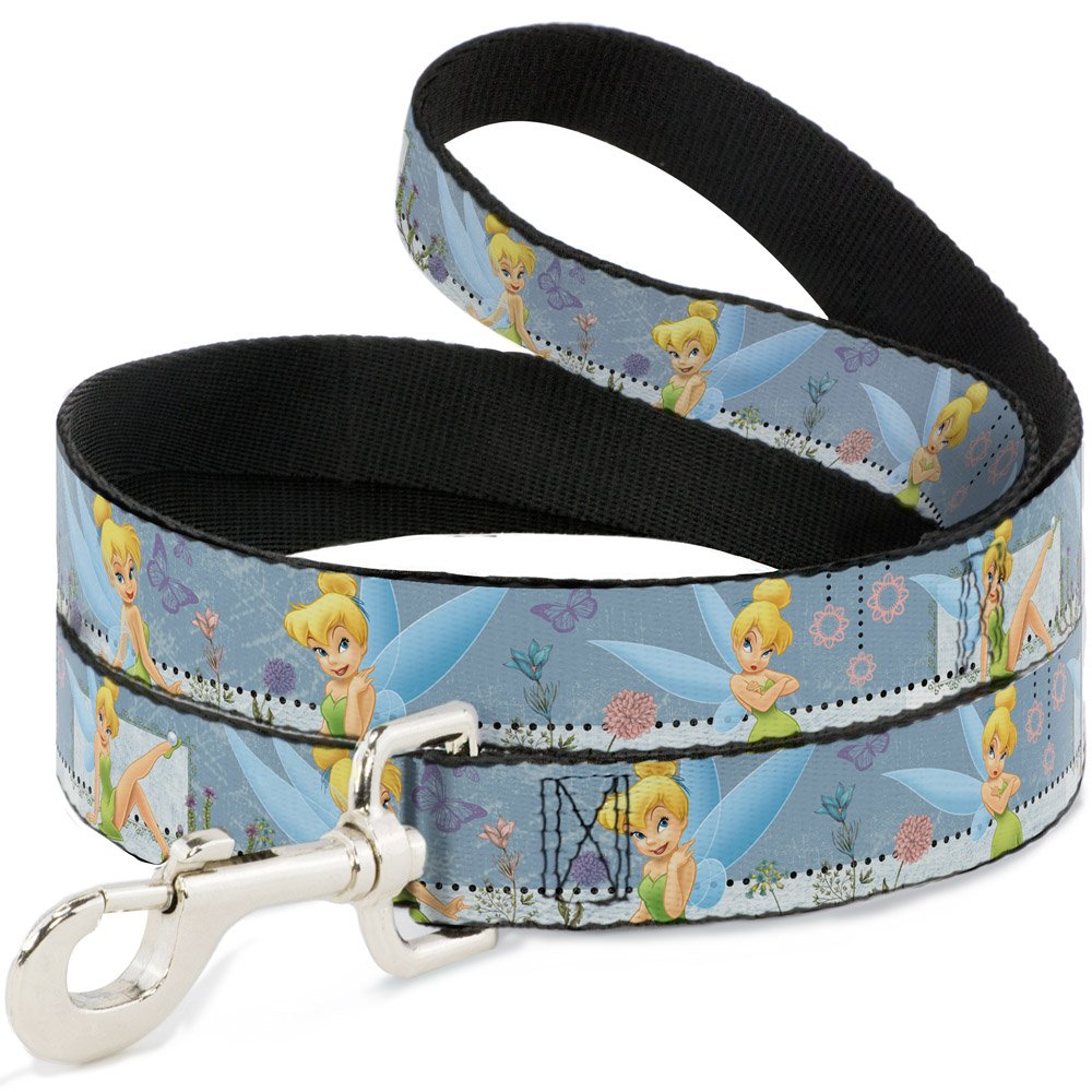 Buckle-Down Pet Leash - Tinker Bell Garden Poses - 6 Feet Long - 1/2' Wide