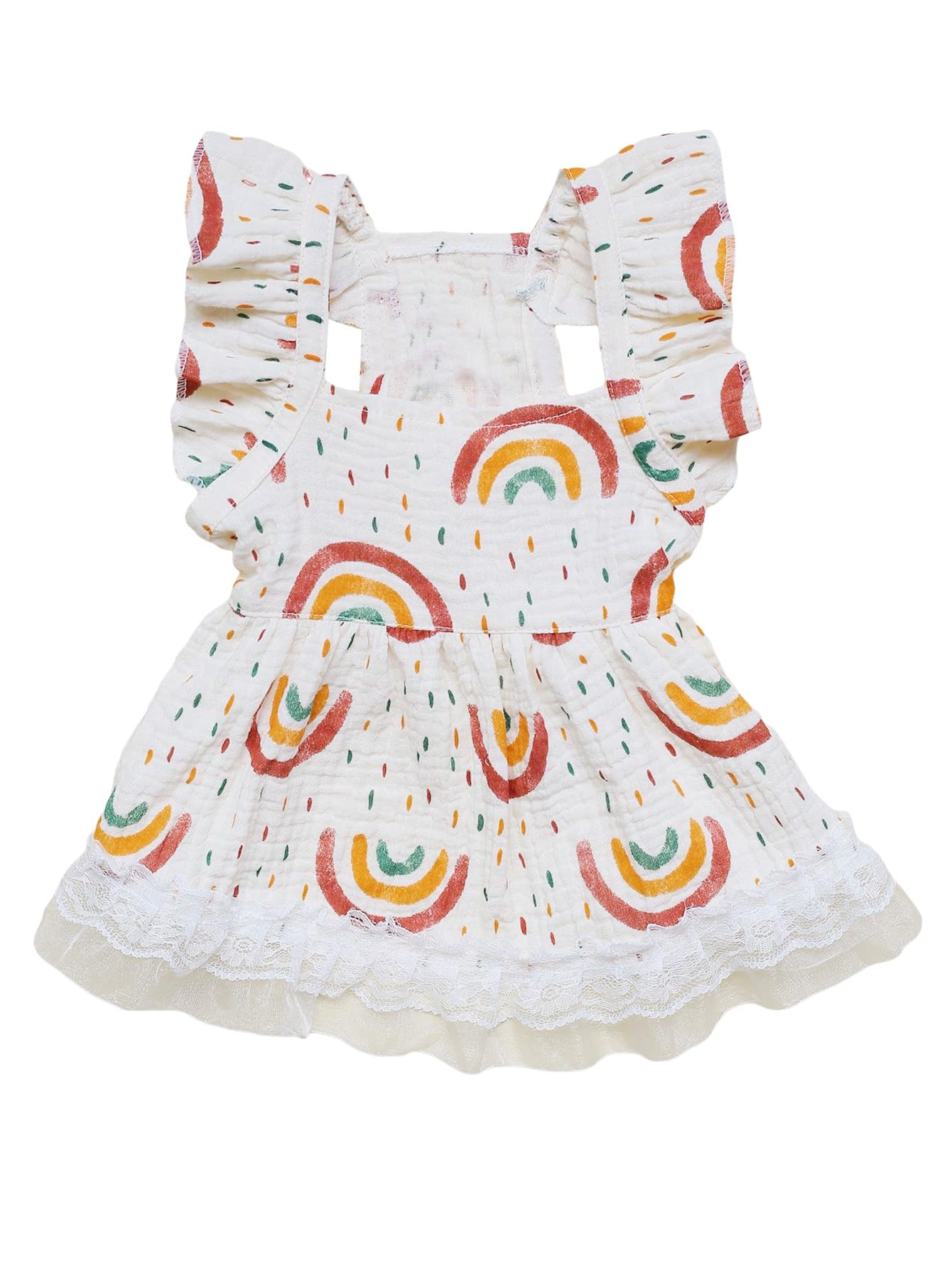 Qwinee Rainbow Print Dog Dress Ruffle Trim Princess Dress Cat Vest Dress Lace Trim Summer Dress Pet Clothes For Small Medium Cat