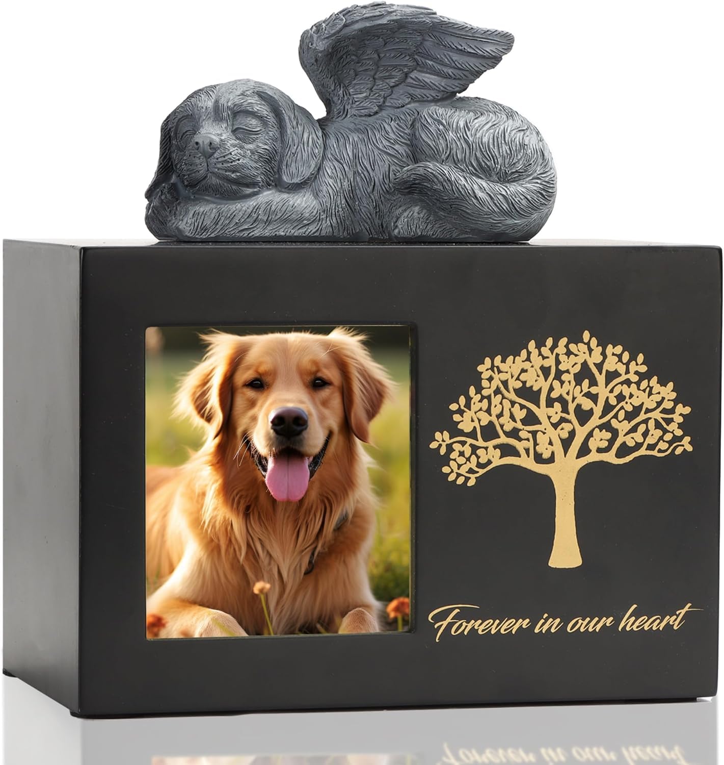 Didibirdi Pet Urn For Dog Ashes Dog Box Wooden Black Dog Urns For Ashes Pet Ashes Box With Dog Angel And Ashes Bag