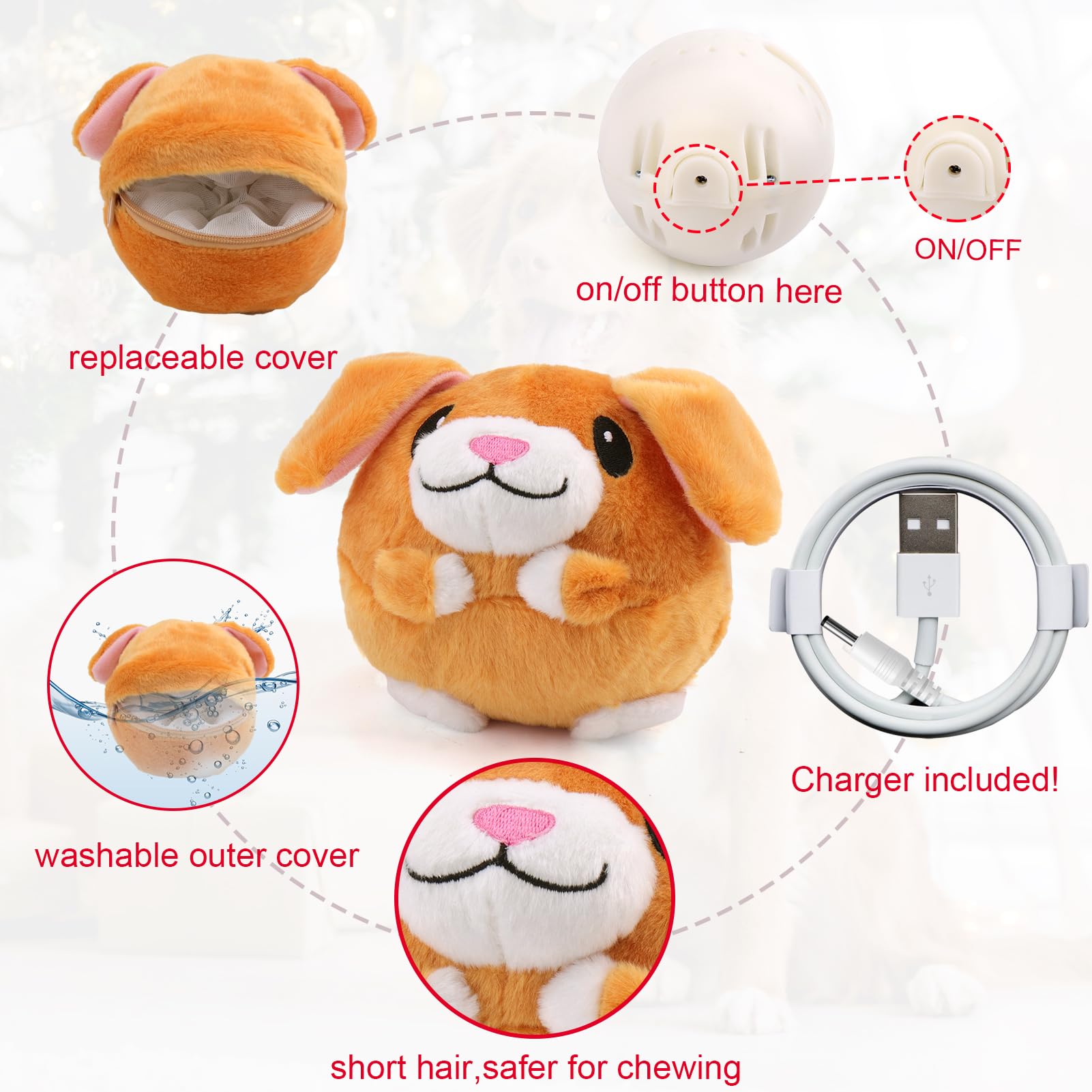 Interactive Dog Toys, Active Moving Pet Plush Toy for Dogs, Dog Squeaky Moving Ball Toys with Chewable Plush Cover&Music for Sma