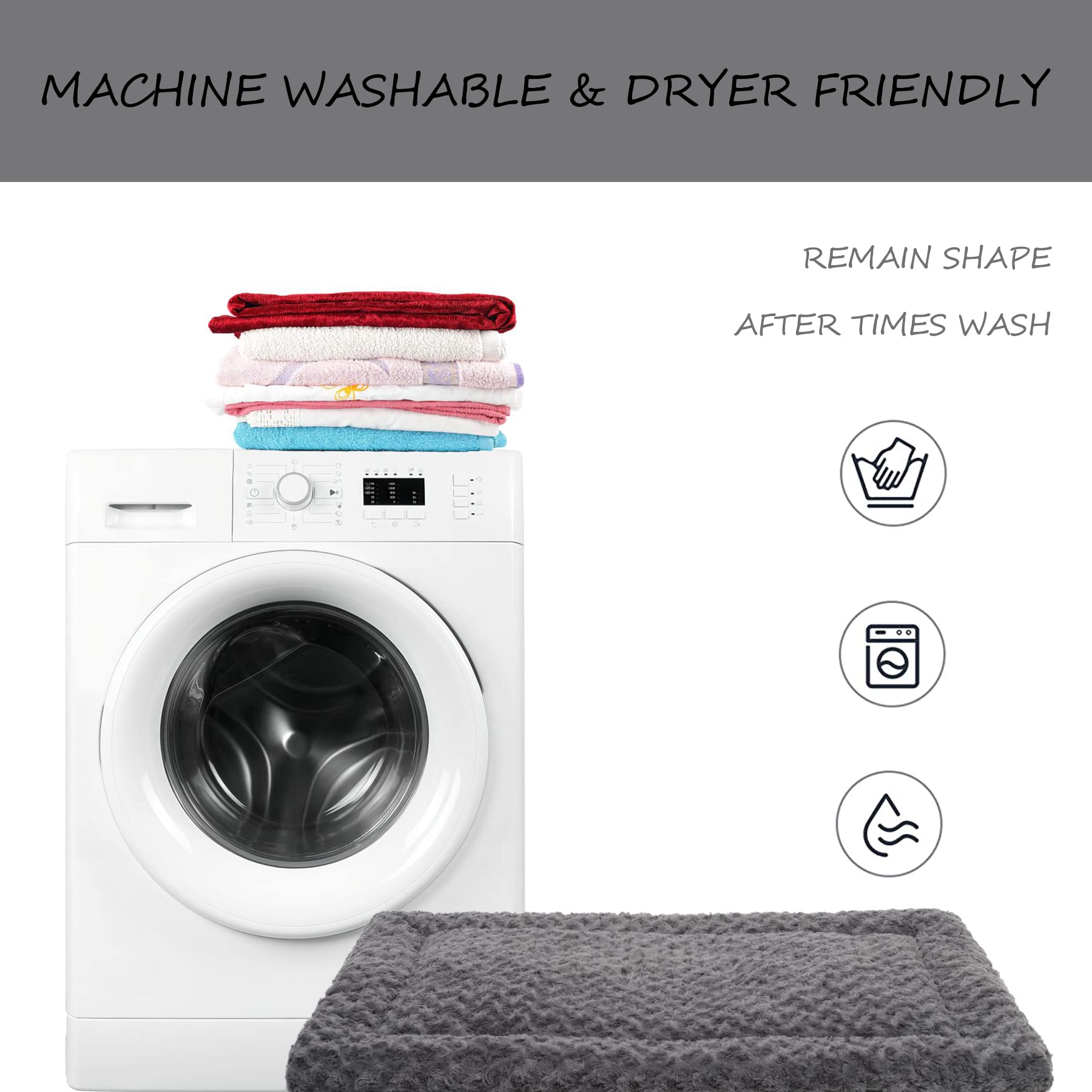 Washable Dog Bed Mat Reversible Dog Crate Pad Soft Fluffy Pet Kennel Beds Dog Sleeping Mattress For Large Jumbo Medium Small Dogs, 41 X 27 Inch, Gray