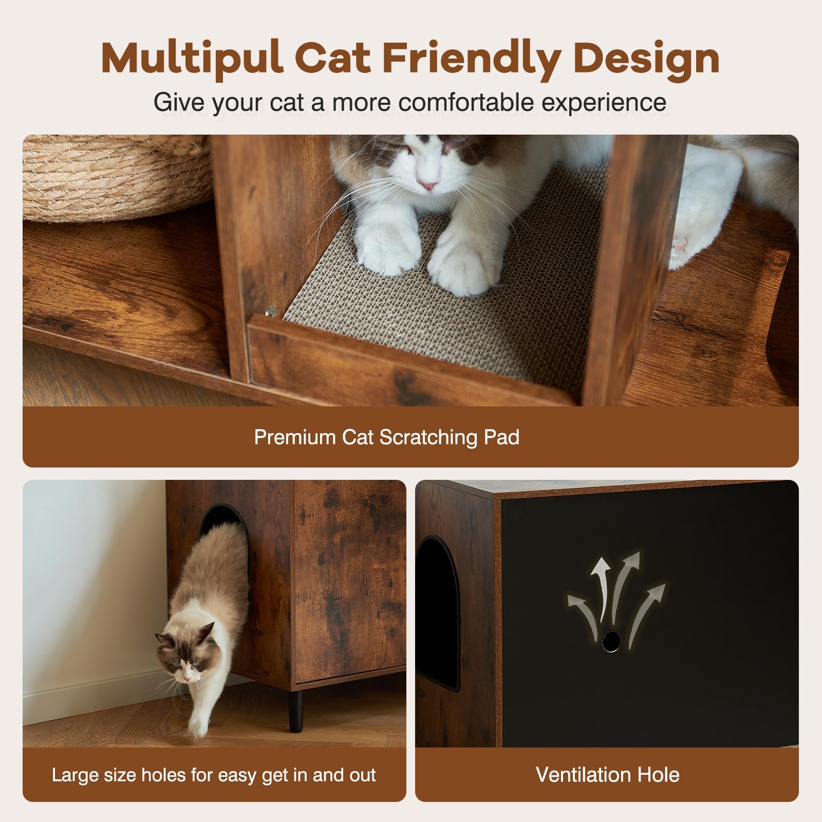 JanflyHome Litter Box Furniture for 2 Cats - Farmhouse Hidden Cat Litter Box Enclosure Cabinet Furniture Double Room, 42.3 TV St