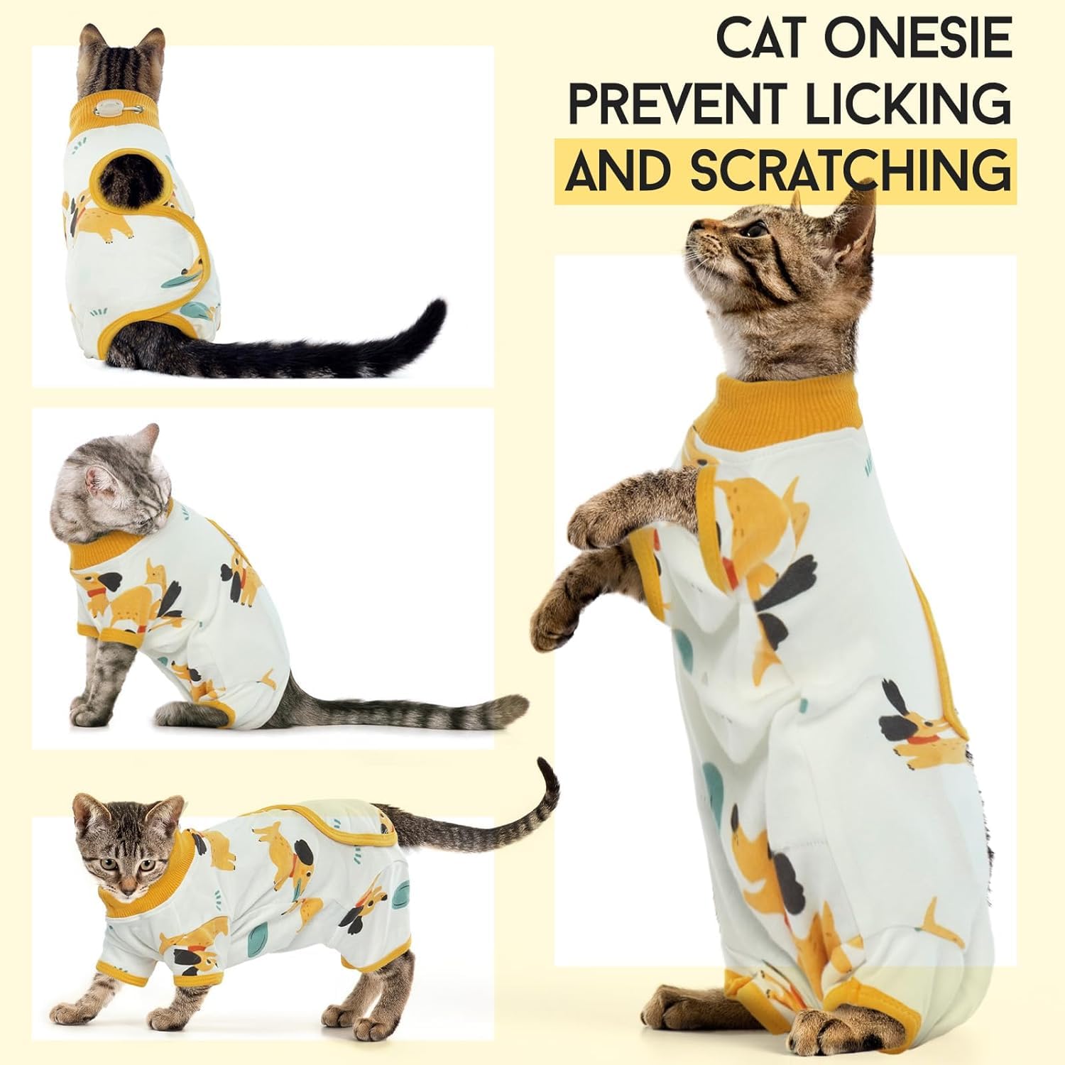 Dentrun Cat Surgery Recovery Suit Female Male Soft Onesie, Kitten Surgical Collar Cone Alternative Shirt, Abdominal Wounds Anti-
