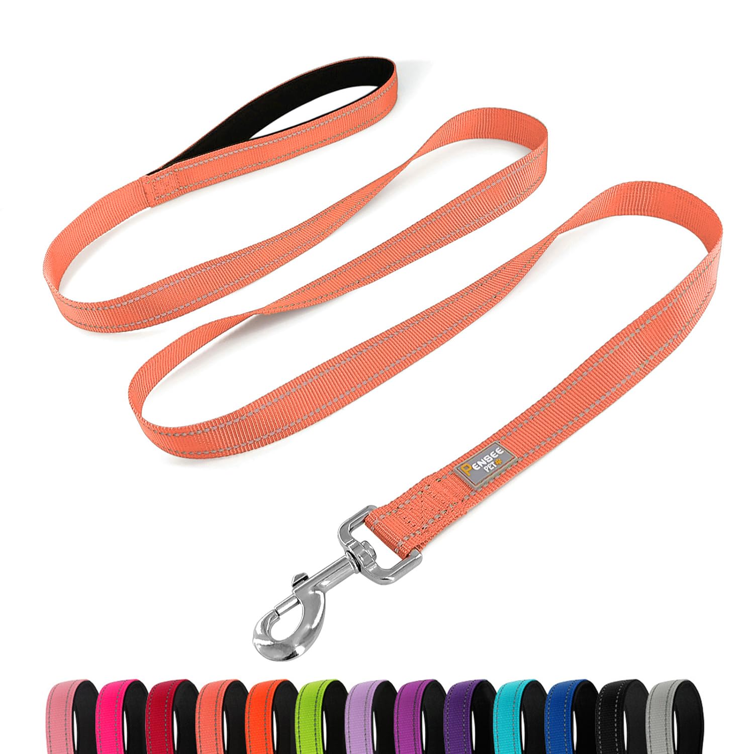 Penseepet Reflective Dog Leash 6 Ft Padded Handle Nylon Dogs Leashes For Large Dogs Coral