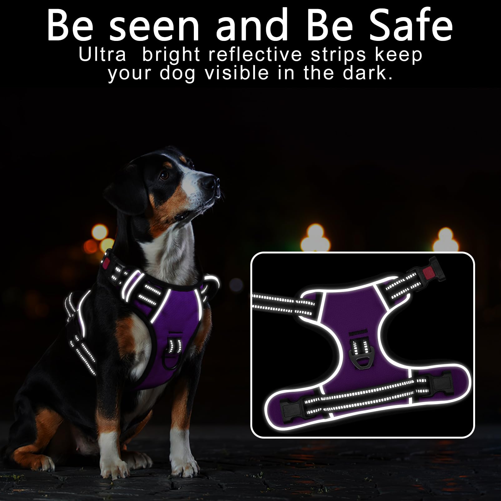 Timos Dog Harness Large Sized, No Pull With Neck Lockable Snap,No Choke Front Clip Dog Reflective Harness,Adjustable Metal Rings