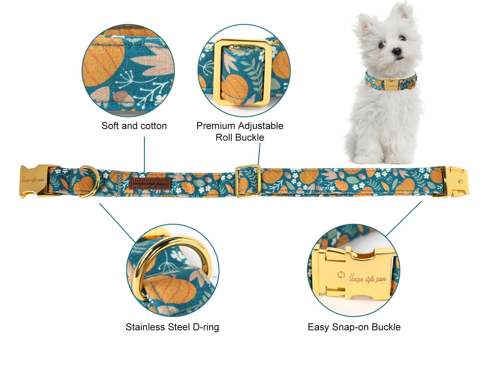 Unique Style Paws Halloween Dog Collar Metal Buckle Green Pumpkin Puppy Collar Gift Durable Cute Collar For Small Medium Large B