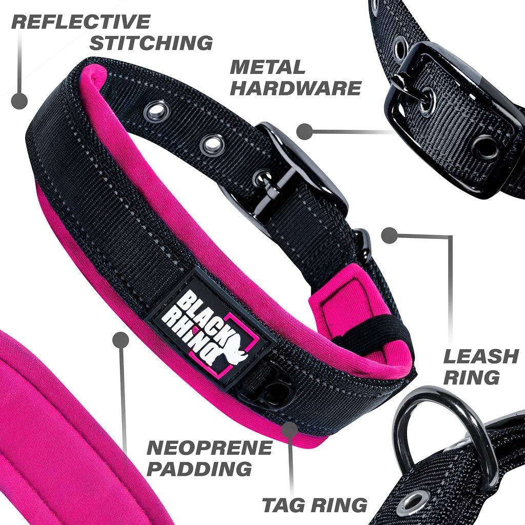 Black Rhino Dog Collars For Medium Dogs - Adjustable Reflective Heavy Duty Dog Collar With Ultra-Soft Neoprene Padding - Weather