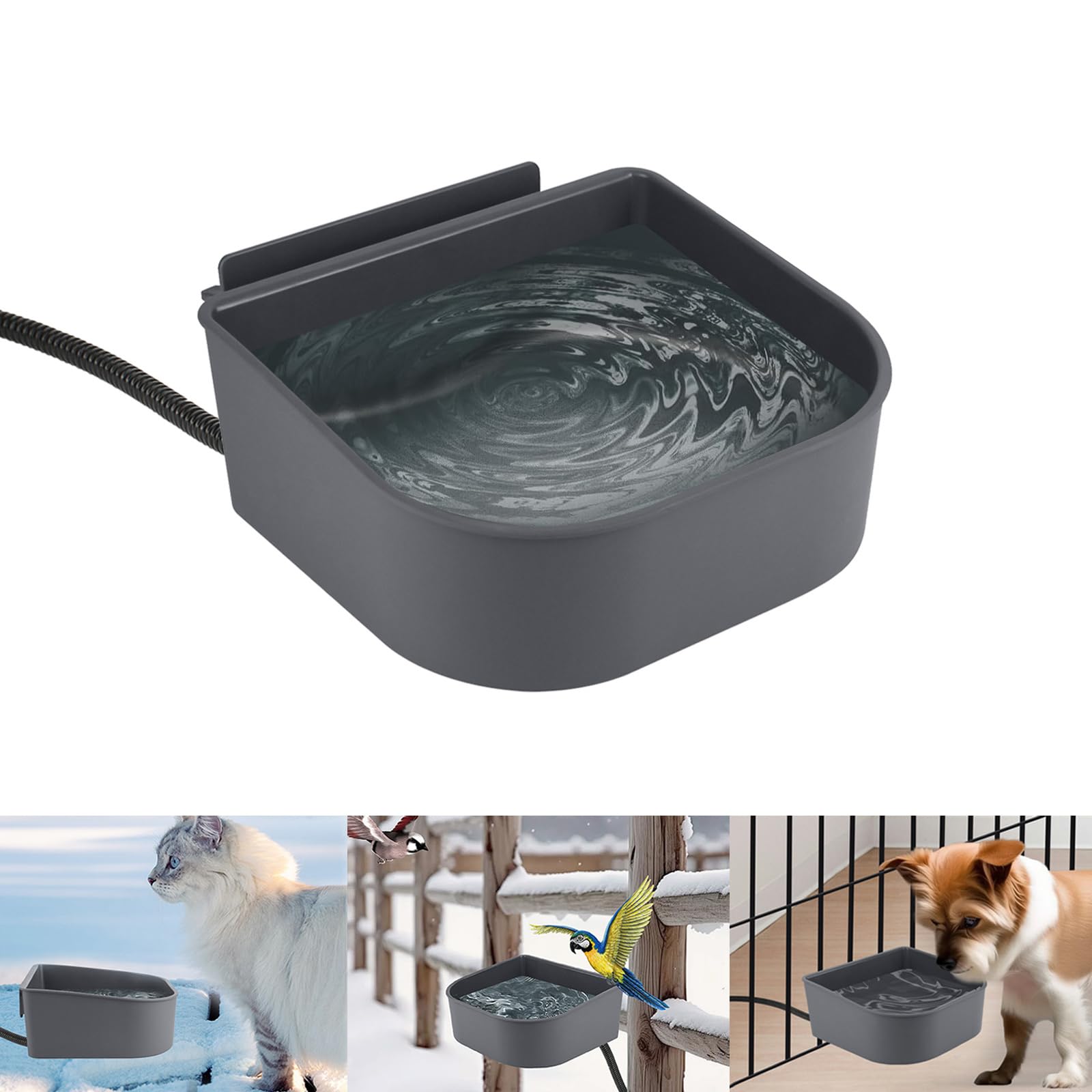 NAMSAN Small Heated Pet Bowl for Cats Rabbits, Outdoor and Indoor, 1 L Heated Water Bowl for Chicken Birds Ice Free, Thermal-Bow