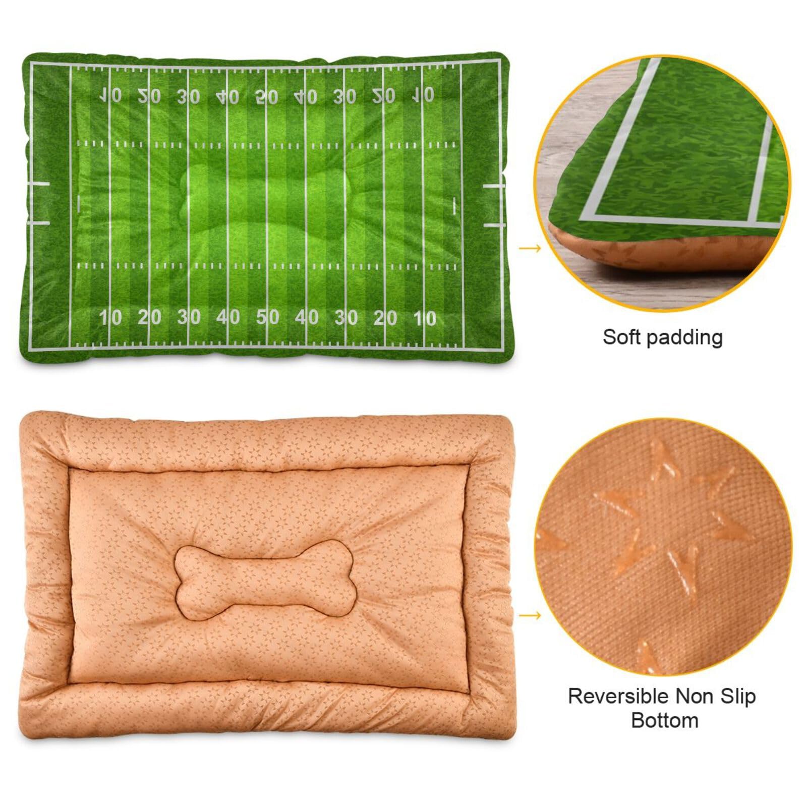 Coikll Football Field Pet Bed Pad Soft Dog Bed Mat With Anti-Slip Bottom, Machine Washable Crate Pad Mattress For Dog Sleeping-