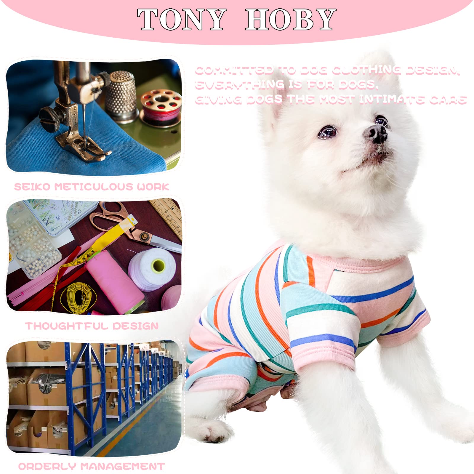 Tony Hoby Dog Pajamas, Dog Shirt Colorful, Breathable Dog Jumpsuit, Dog Surgical Recovery Suit For Small Medium (Pink&White, Girl, M)