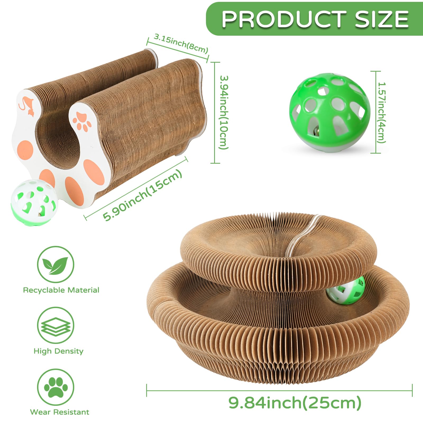 Goosheep Accordion Magic Organ Cat Scratching Board Toy - Kitty Kurlz Ball Scratch Pad Scratcher 1 Pack