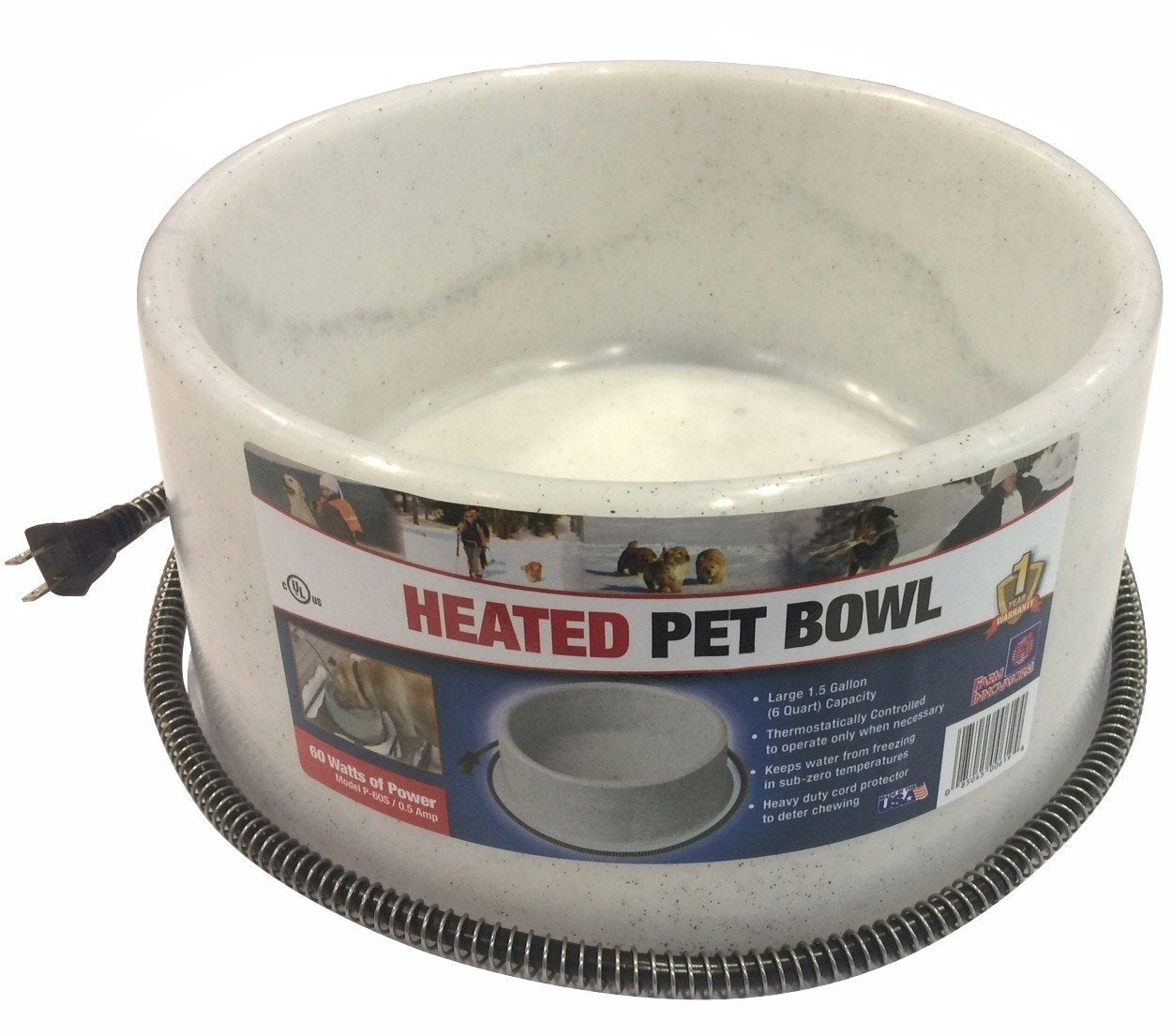 Farm Innovators Model P-60S 1-1/2-Gallon Round Heated Pet Bowl, 60-Watt, Speckletone