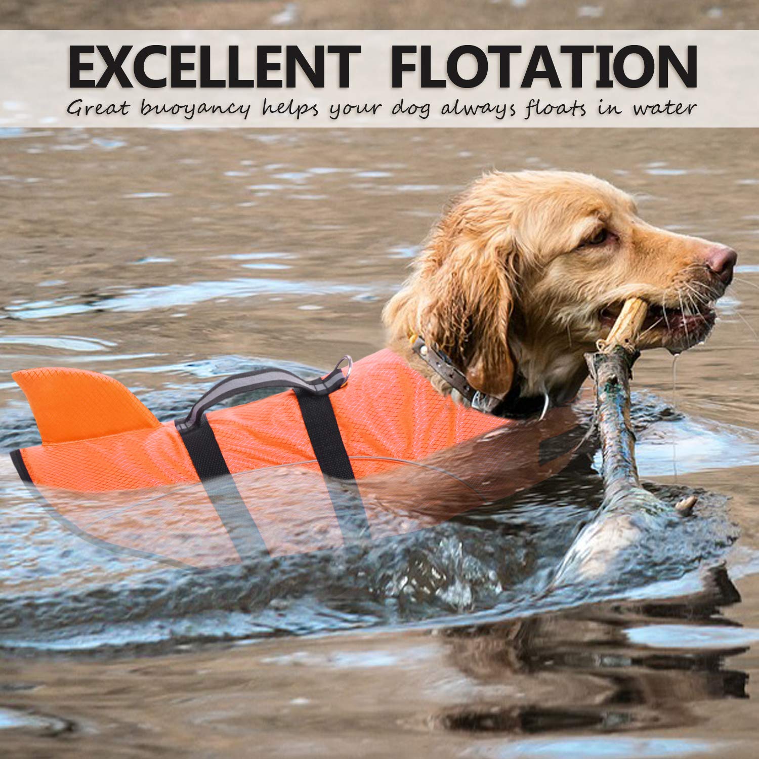 Queenmore Ripstop Dog Life Jacket Shark Life Vest For Dogs, Safety Lifesaver With High Buoyancy And Lift Handle For Small And Medium Breeds(Orange S)