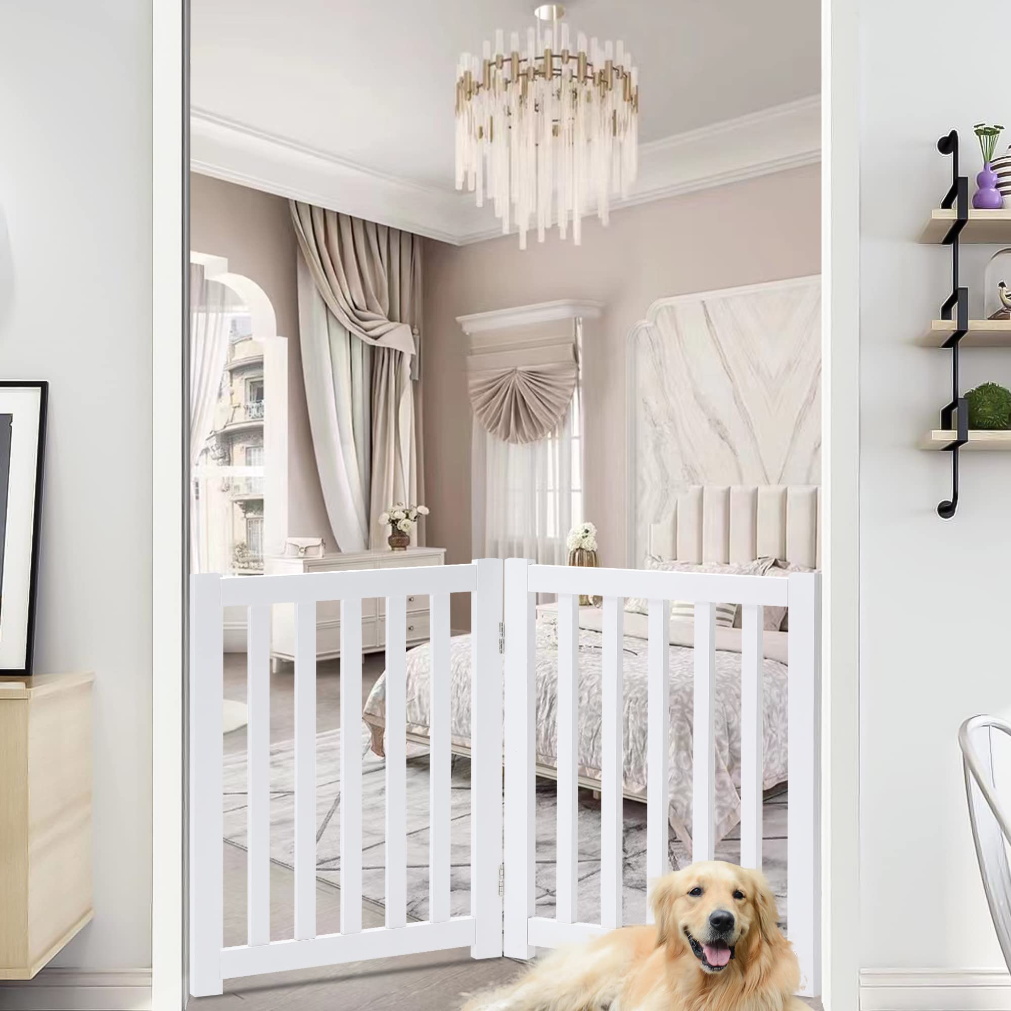 Lzrs Solid Hardwood Freestanding Pet Gate,Wooden Dog Gates For Doorways,Nature Wood Dog Gates For The House,Dog Gate For Stairs,