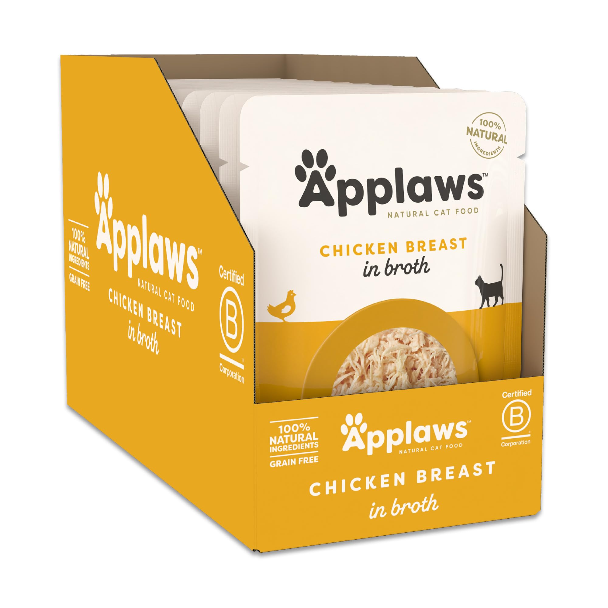 Applaws Natural Wet Cat Food, 12 Count, Limited Ingredient Wet Cat Food Pouches, Chicken Breast in Broth, 2.47oz Pouches