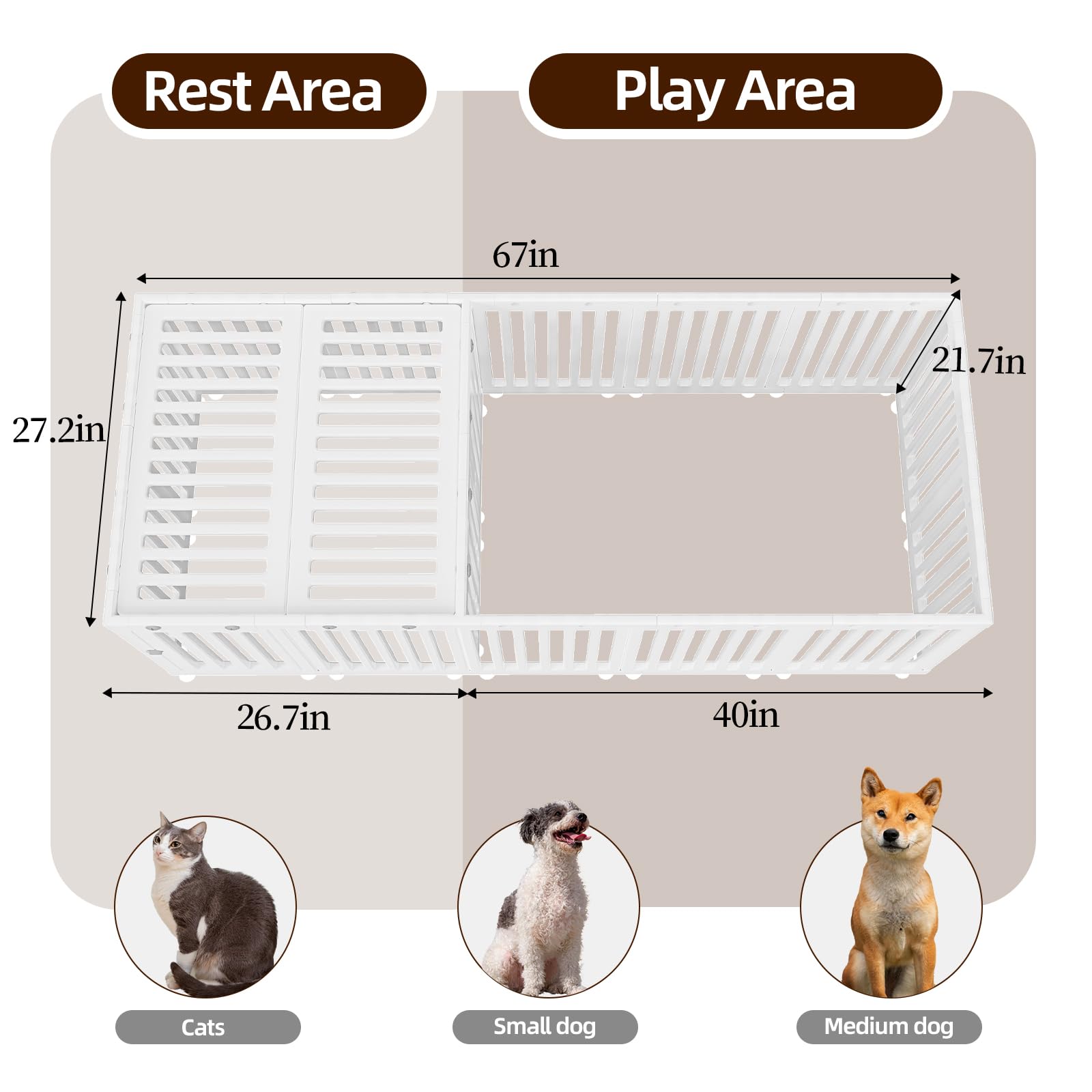 Aoole Dog Playpen With Door & Cover Top,18*Fence Panel Puppy Playpen, 2 Room Dog Crate, Pet Playpen For Small & Medium Dogs, Pup