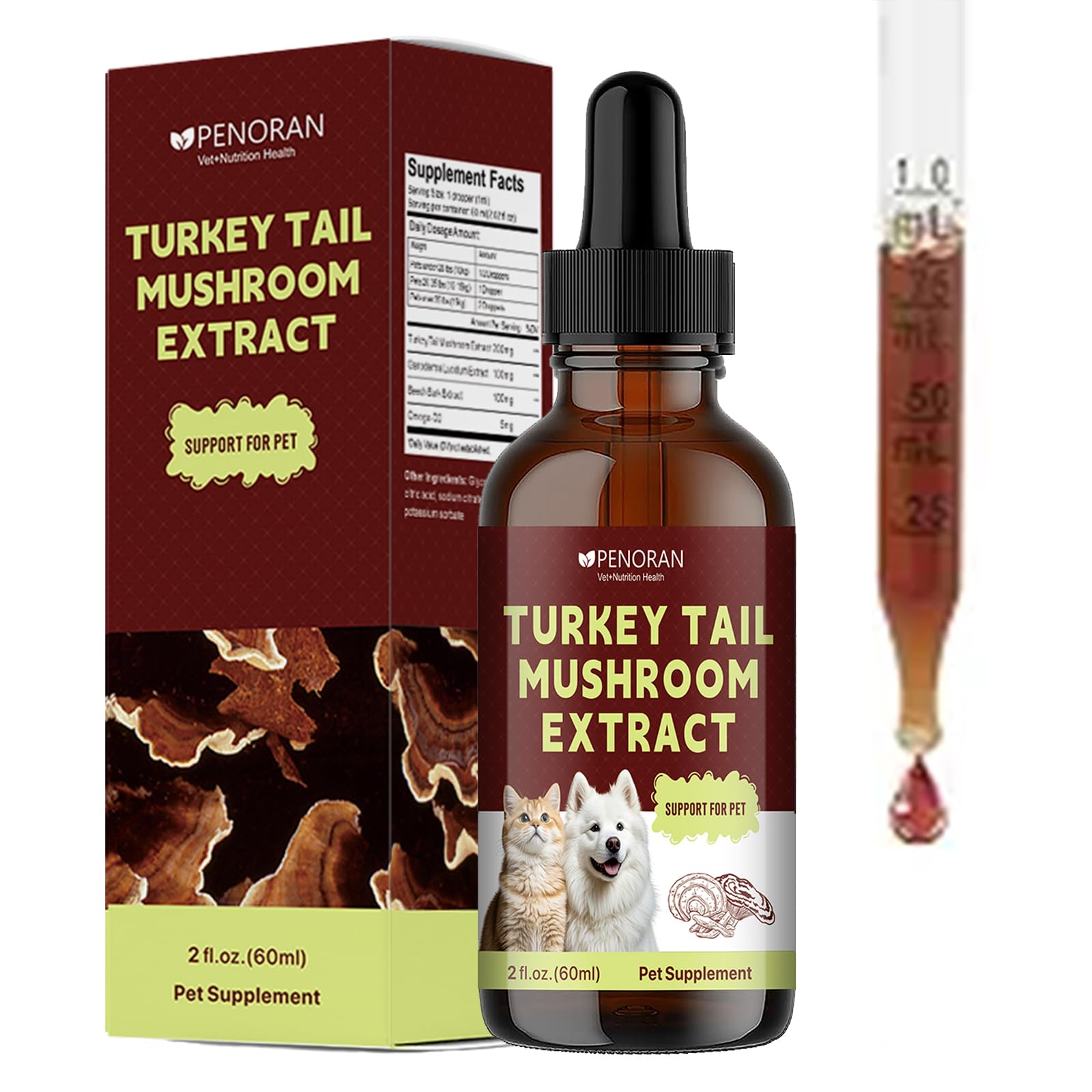 Turkey Tail Mushroom Drops, for Dogs & Cats Relieves Lipoma, Lumps, Bumps & Warts, Boost Immunity, Young Weak & Senior & Low-Vit