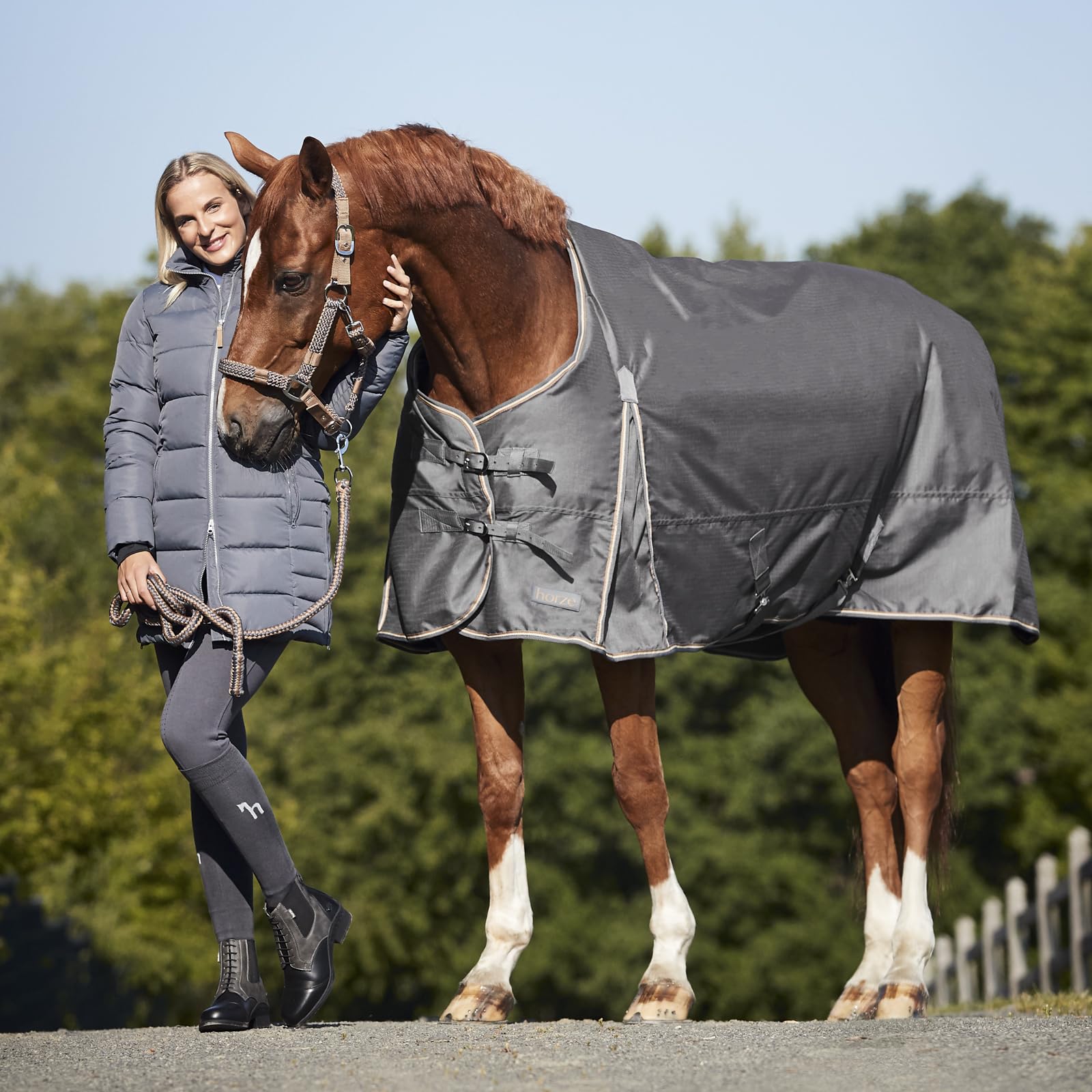 HORZE Glasgow Lightweight Waterproof Horse Turnout Blanket (100g Fill) - Blackened Pearl - 81 in