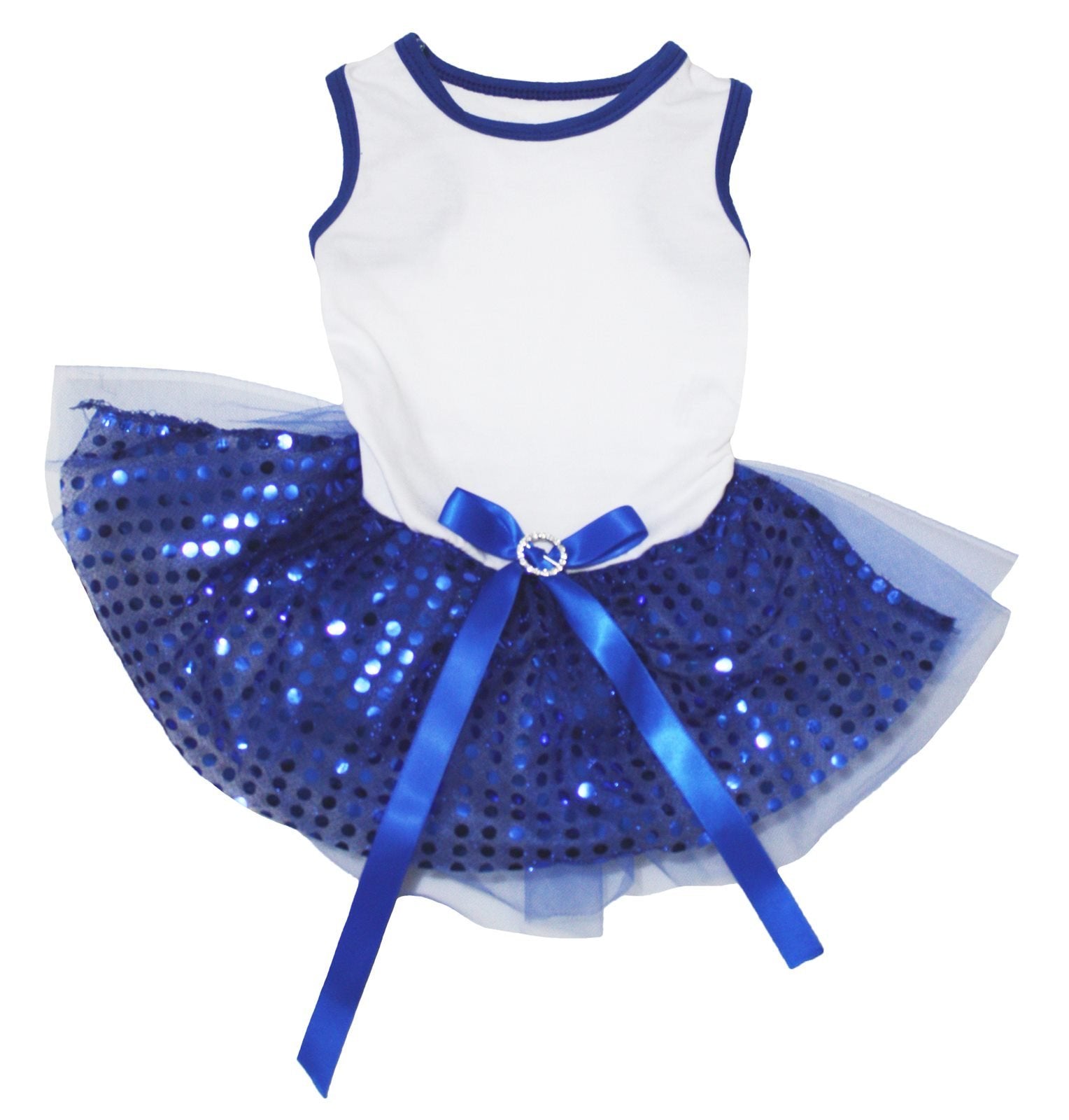 Petitebella Plain Sequins Tutu Puppy Dog Dress (White/Blue, Small)