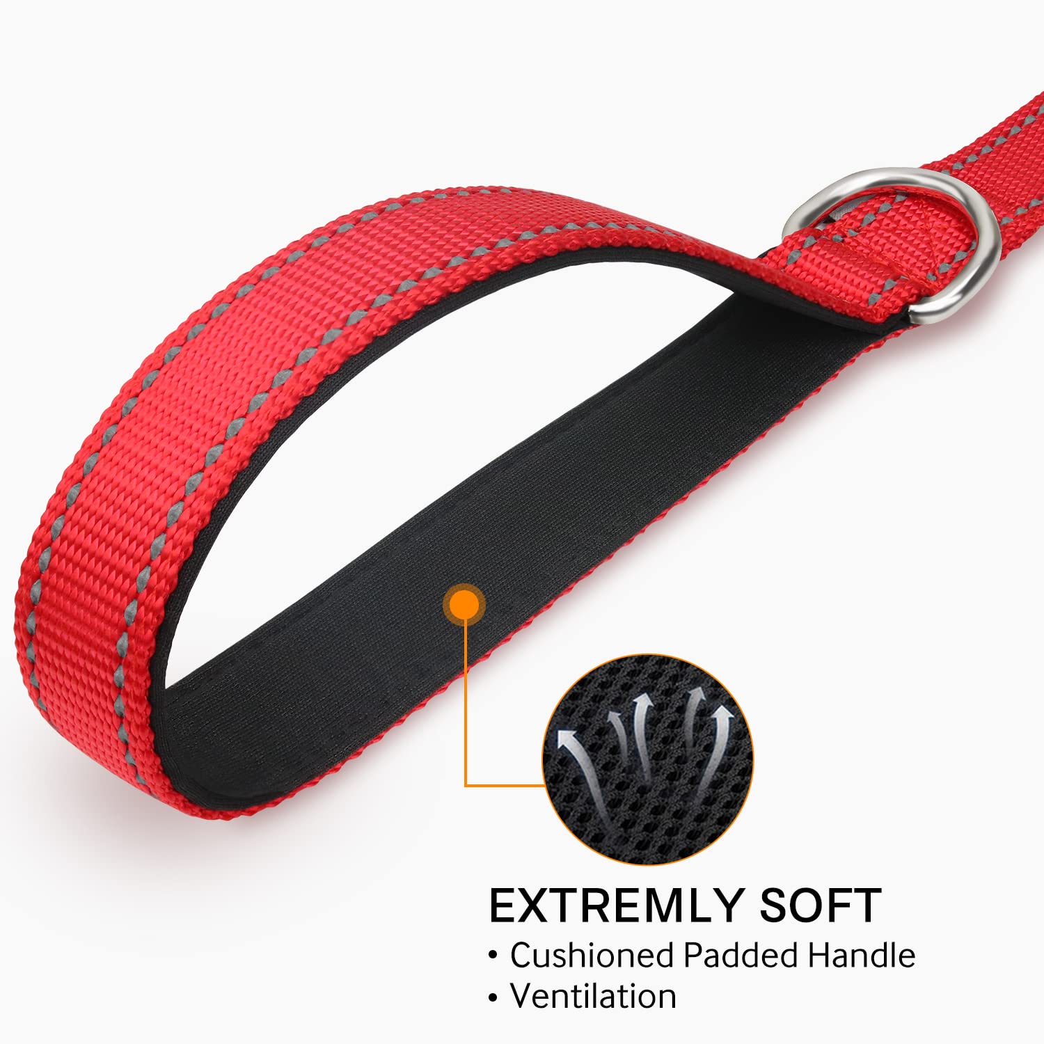 Joytale Double-Sided Reflective Dog Leash, 6 Ft/5 Ft/4 Ft, Padded Handle Nylon Dogs Leashes For Small & Medium Dogs Walking, Red, 5Ft