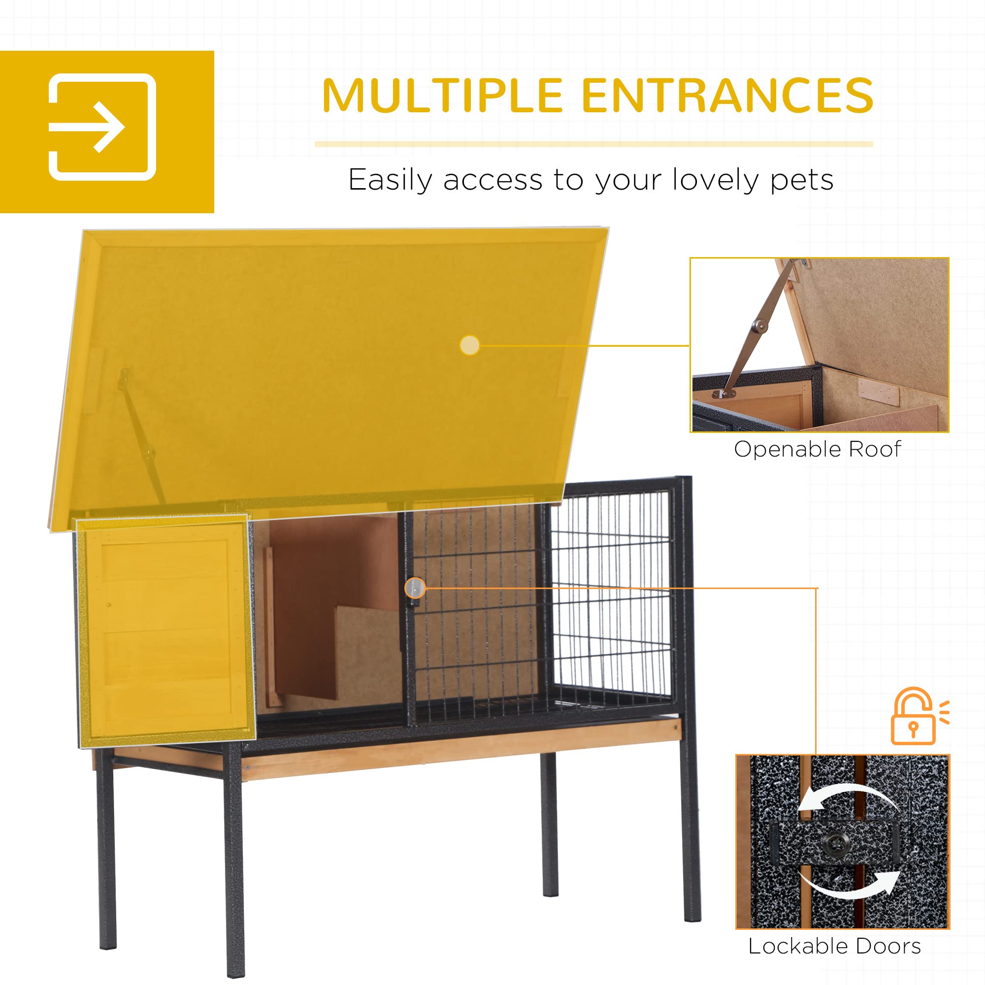 Pawhut Rabbit Hutch Elevated Bunny Cage Small Animal Habitat With Metal Frame, No Leak Tray, Mtetal Wire Pan And Openable Water-