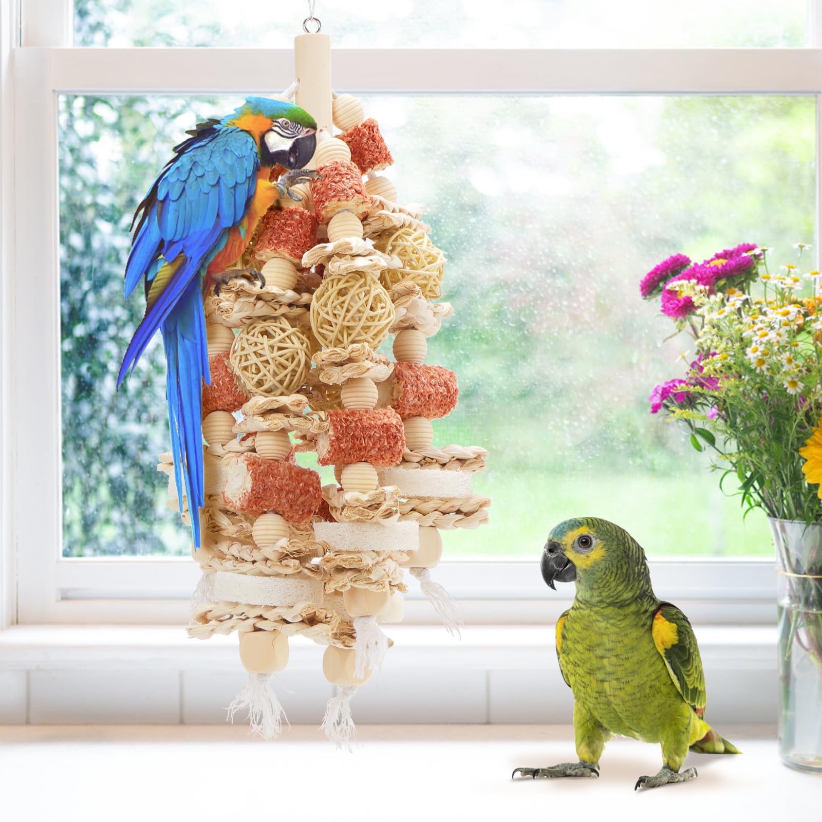 Kencunay Bird Toys That Is 17.5 Inches In Length, Parrot Toy Designed For Chewing Features Natural Corn Cob And Loofah Slices, C