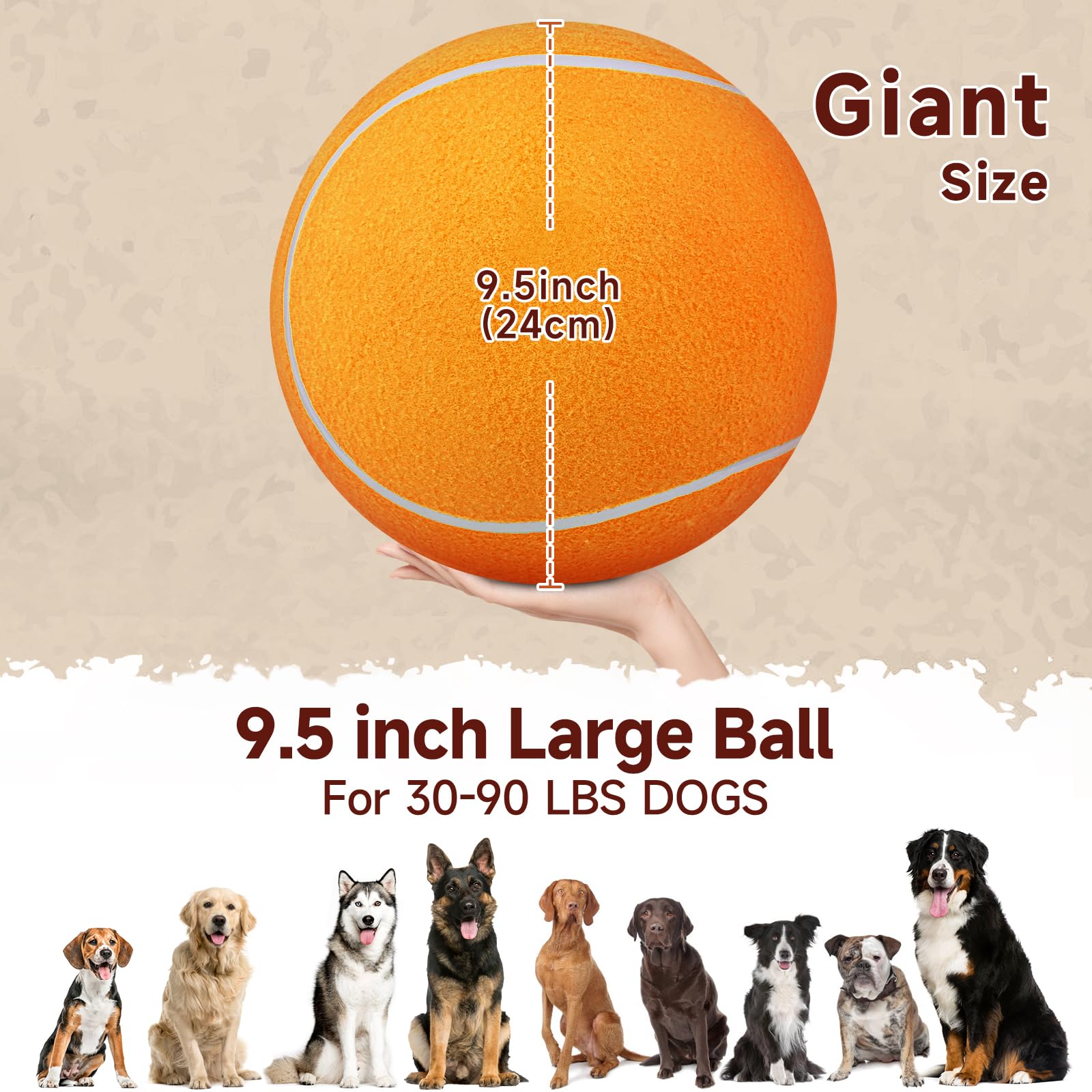 Qdan Large Tennis Ball For Dogs: Pet Toys 9.5' Giant Outdoor Dog Balls - Interactive Herding Ball For Medium Big Dogs Birthday