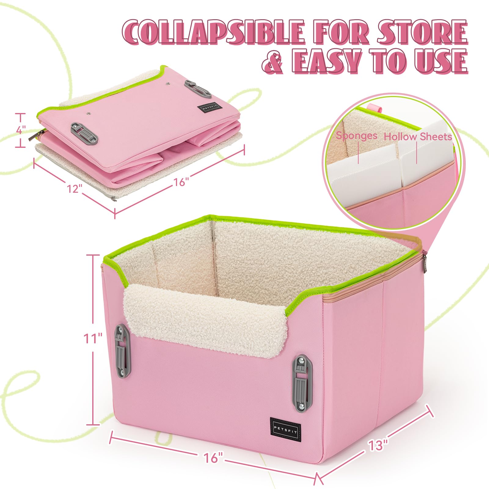 Petsfit Small Dog Car Seat, Puppy Portable Dog Booster Seat For Car With Clip-On Leash, Adjustable Straps Suitable For Small Pets Up To 25Lbs (Pink)