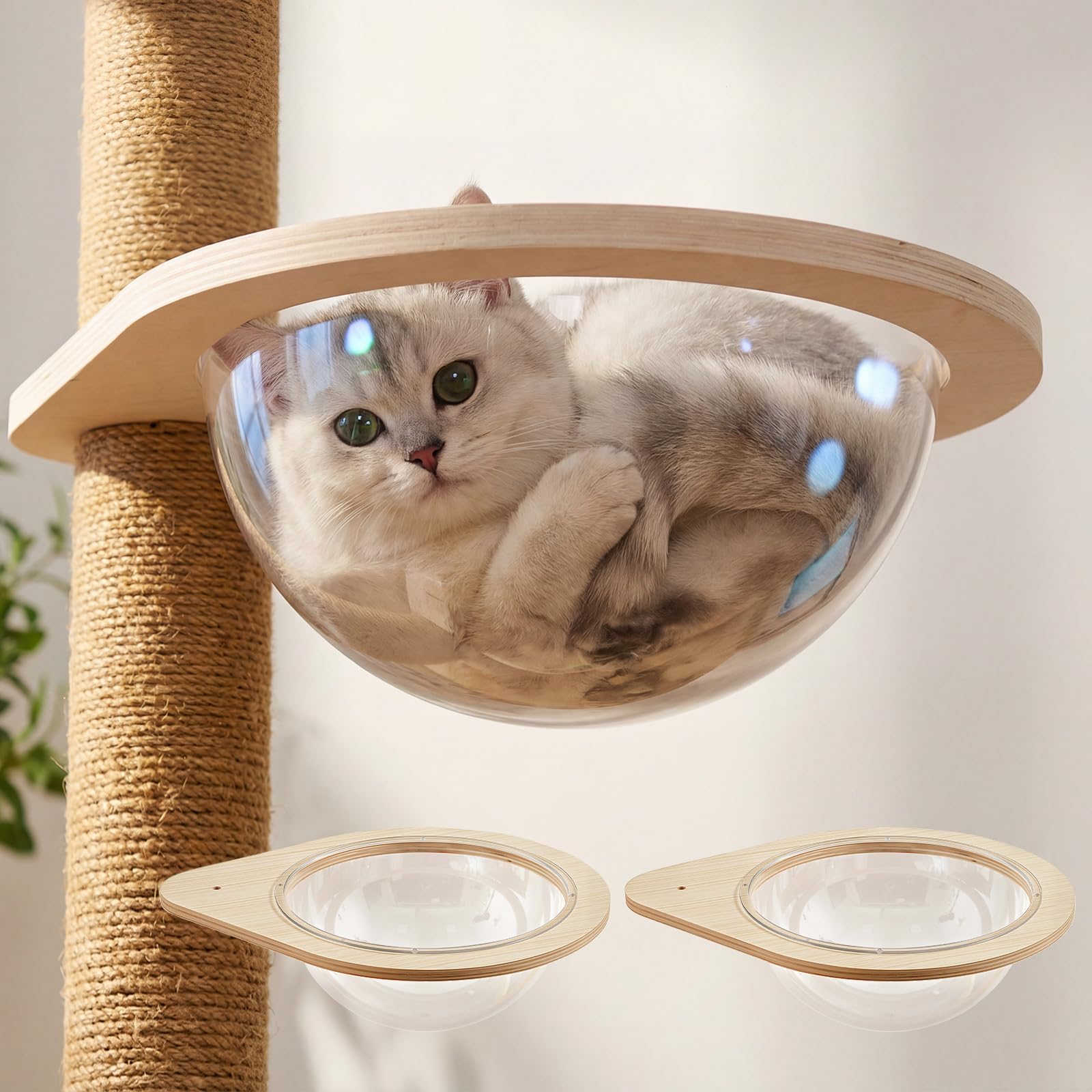 Yalikop 2 Set Acrylic Space Clear Cat Capsule Dome Cover 11.81 Capsule Kitten Bubble Hammock DIY Cat Tree Replacement Accessorie