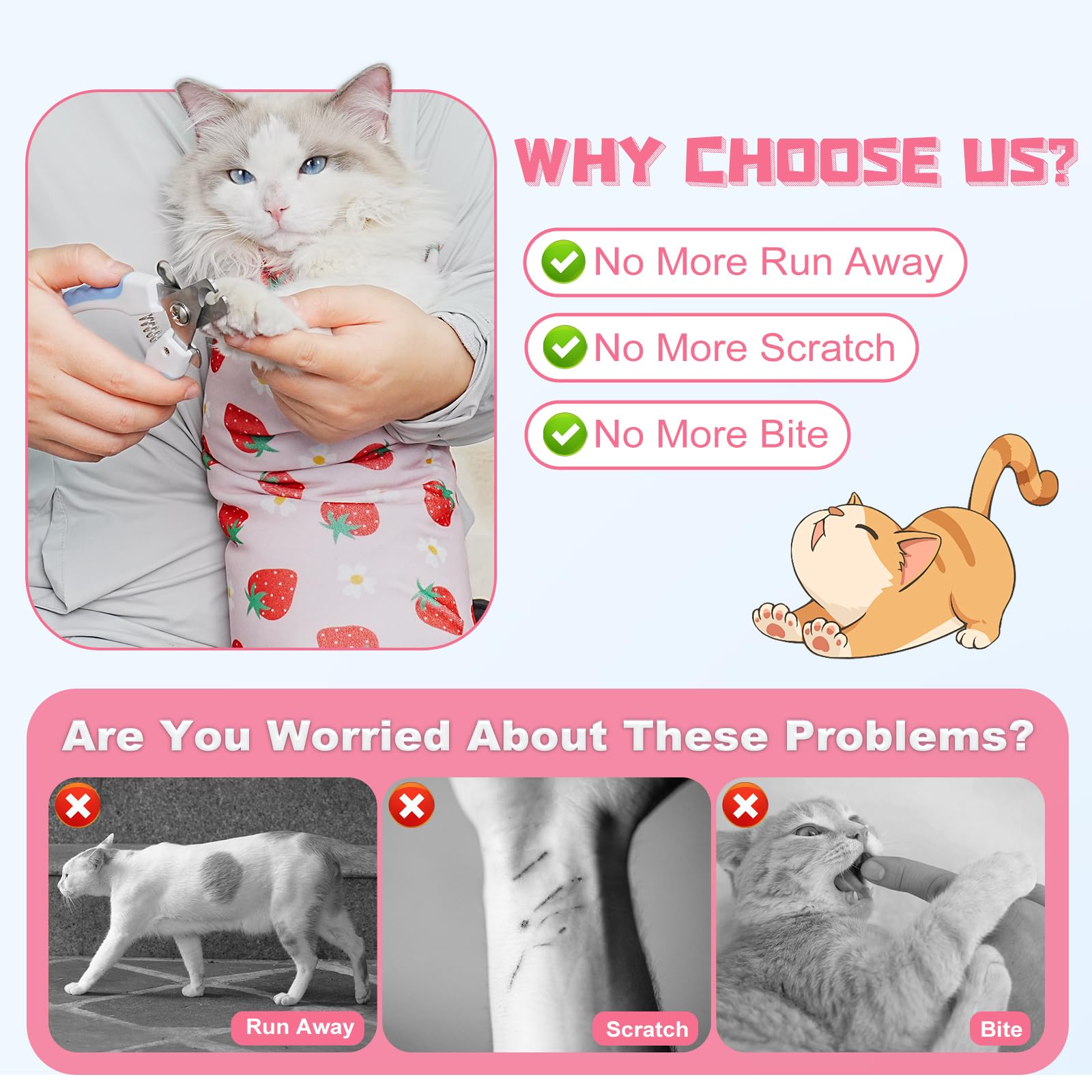 Supet Cat Wrap For Cutting Nails, 2025 Self-Adherent Cat Grooming Wrap, Anti-Escape Calming Cat Swaddle Wrap For Medicine, Nail