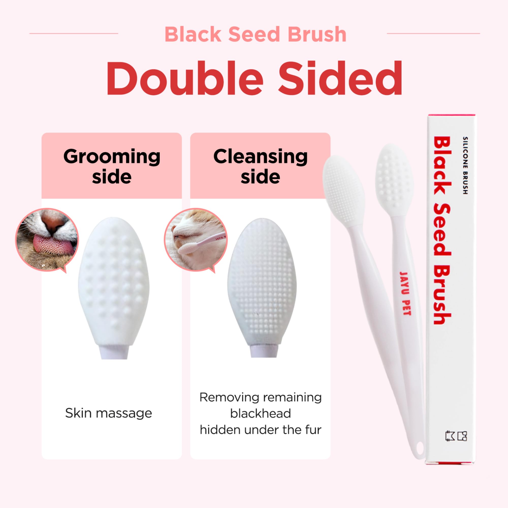 Jayu Pet Black Seed Brush - Cat Acne Chin Treatment, Cat Acne Brush, Silicone Brush For Cats Chin Acne & Blackhead Exfoliation, Double-Sided Cat Grooming Brush (1Pcs)