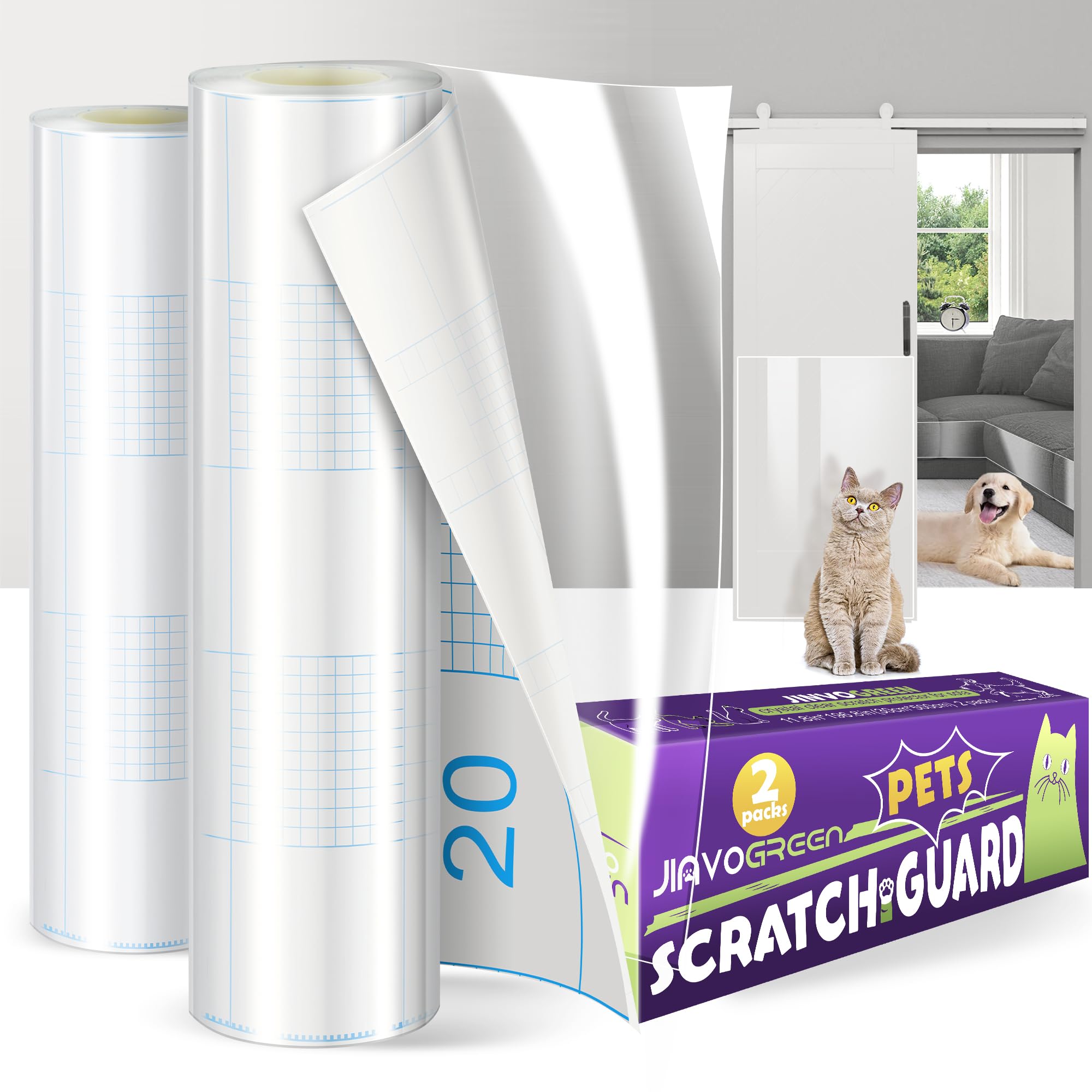 Jinvogreen Cat Scratch Furniture Protector, 2 Pack 196.8'' X 11.8'' Couch Protector From Cat Claws, Thickened Transparent Self-A