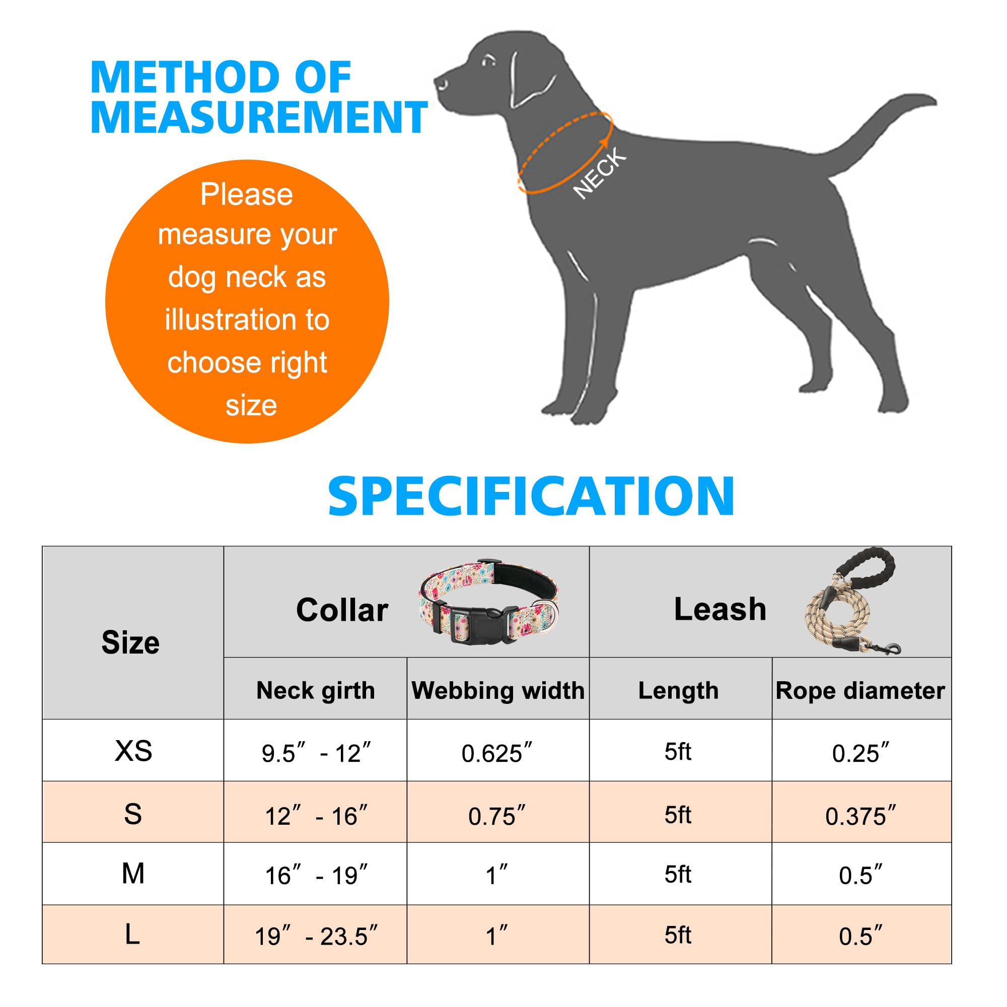 Ladoogo Reflective Dog Collar Padded With Soft Neoprene Breathable Adjustable Nylon Dog Collars For Small Medium Large Dogs (X-Small (Pack Of 1), Vanila/Pink Floral Collar+Leash)