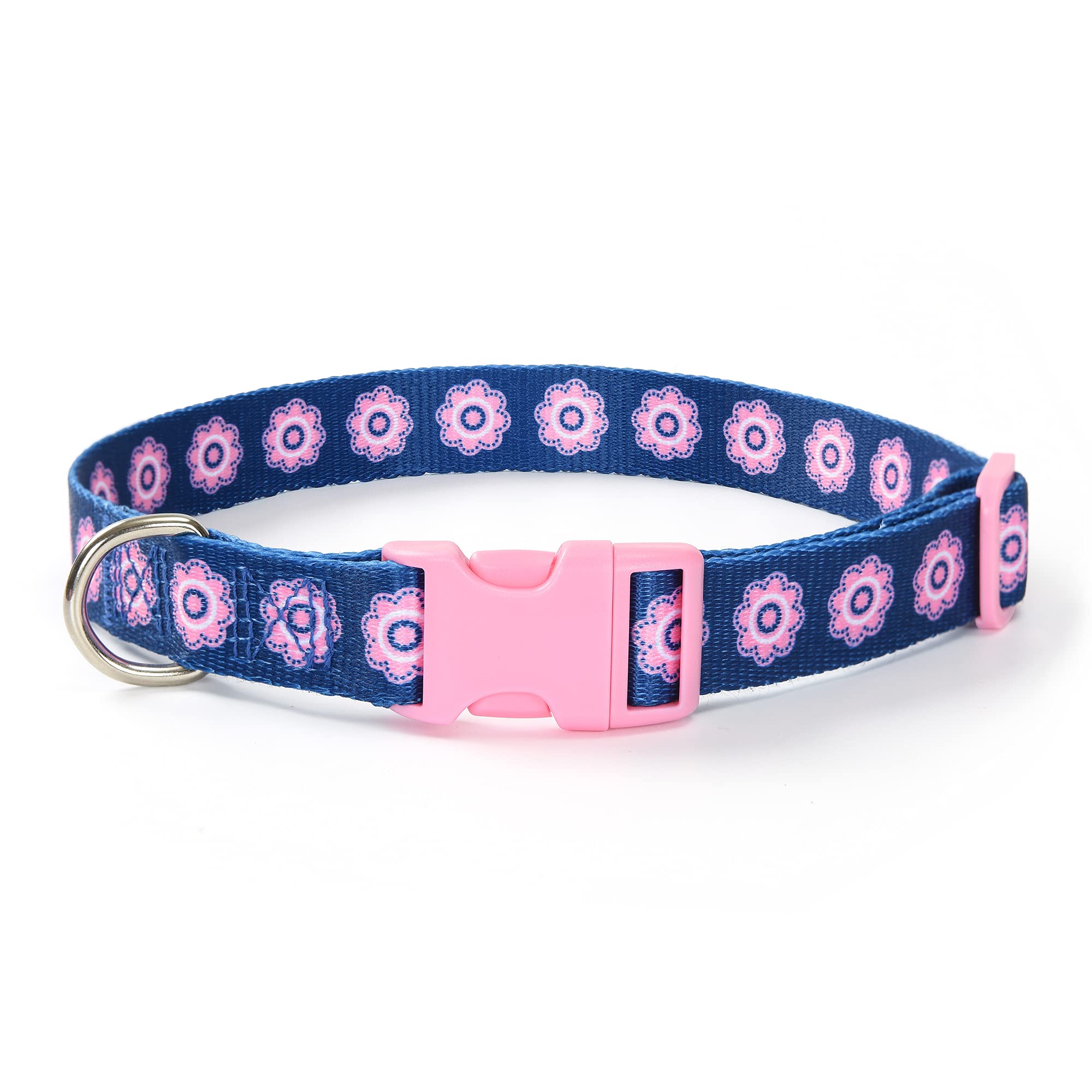 Mile High Life Nylon Puppy Dog Collar W Cute Patterns Lightweight Girl Boy Collar For Small/Medium/Large Dogs (Pink Flower, Larg