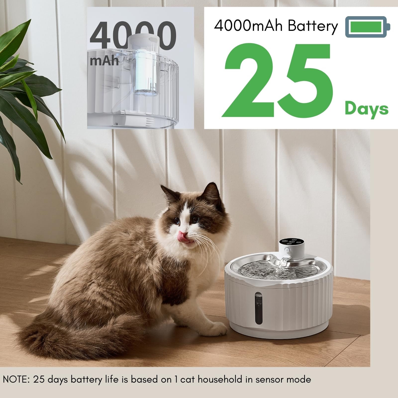 Leafur Cat Water Fountain, Battery Operated - Motion Sensor Pet Fountain 2.8L/95Oz, Automatic Water Dispenser With Quiet Pump &